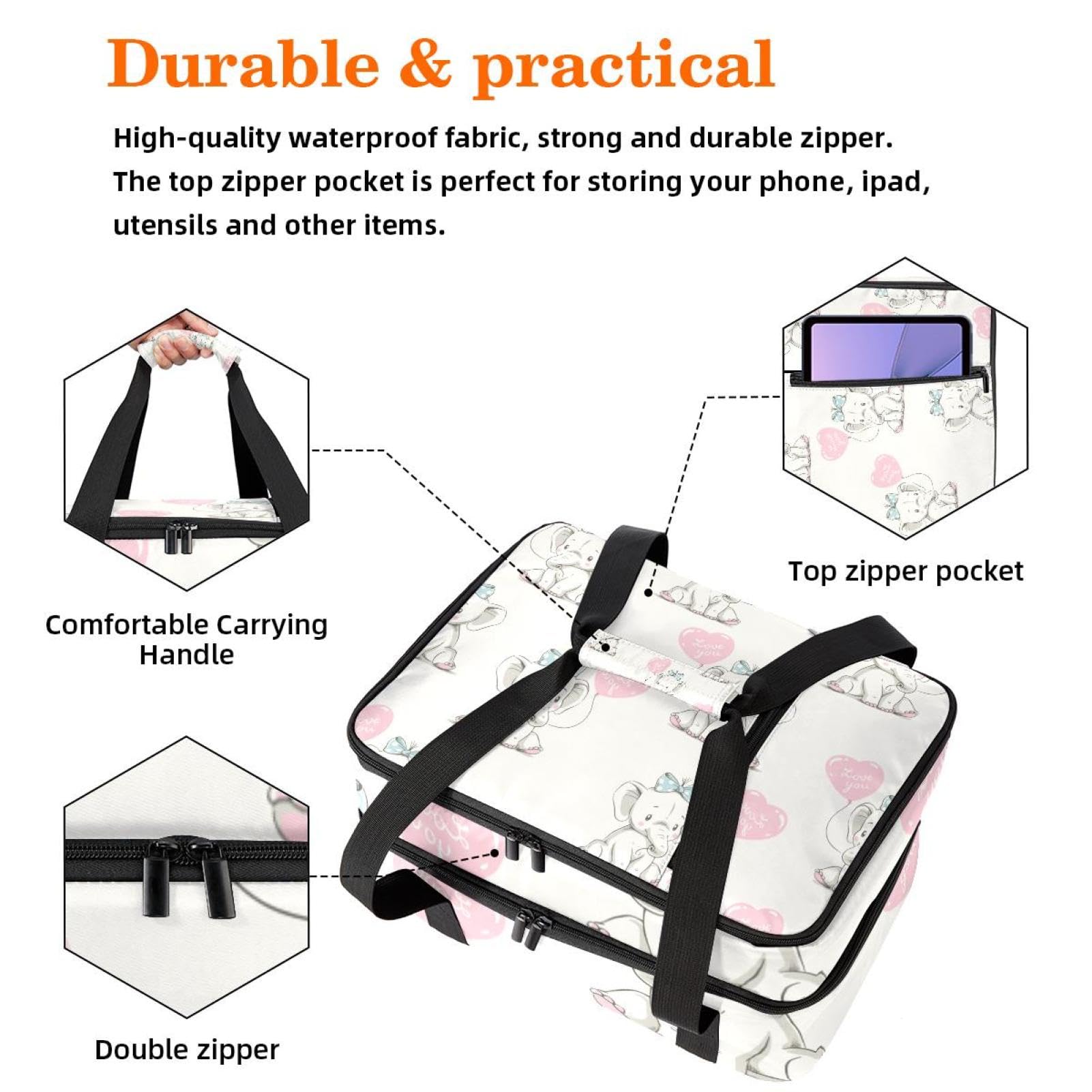Grand sac à déjeuner isotherme pour homme et femme, double couche, étanche, étanche, réutilisable, sac fourre-tout pour le travail, l'école, le pique-nique, la plage, le camping, les voyages, motif