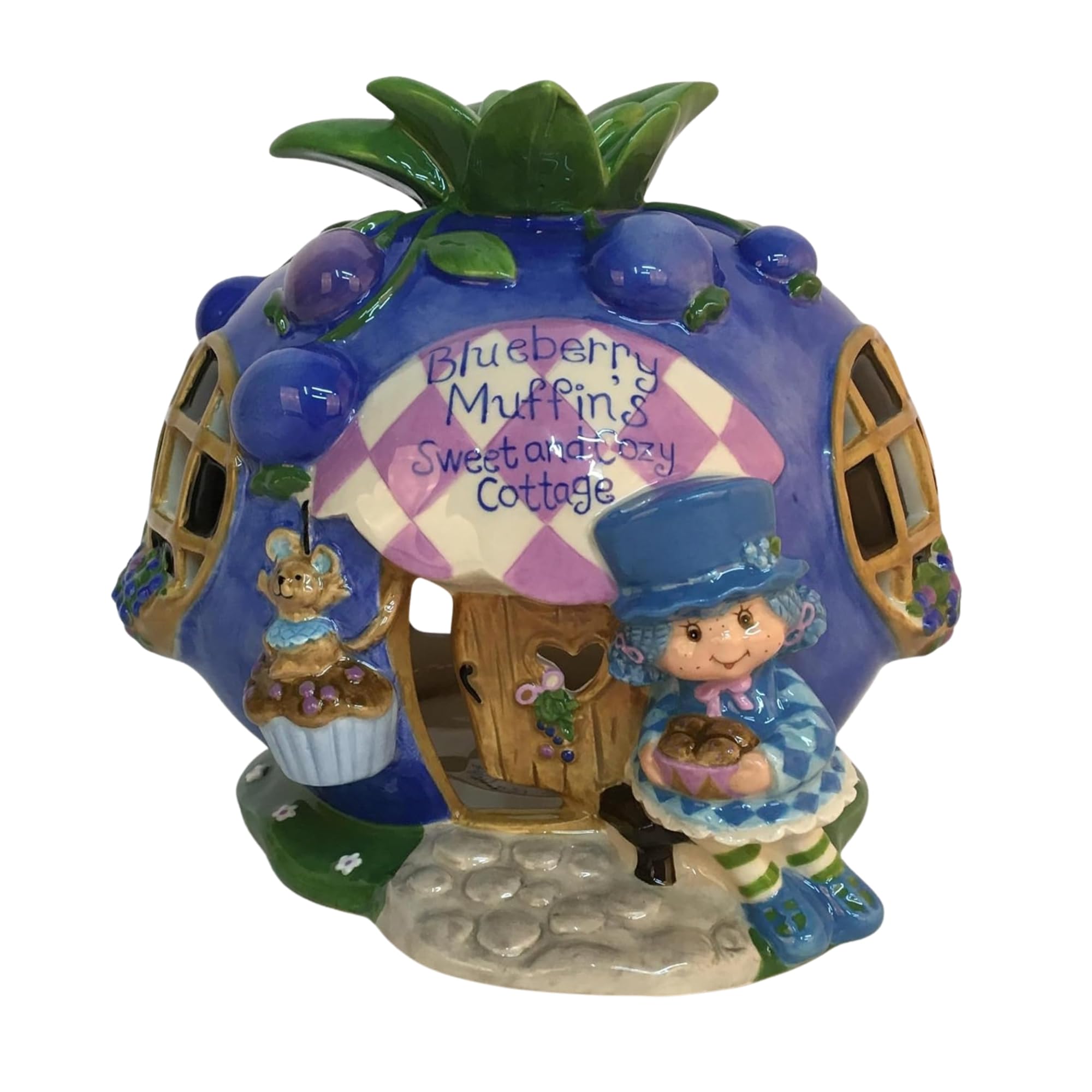 Strawberry Shortcake Blueberry Muffin's Sweet and Cozy Cottage Candle House, 7.125" L x 6.5" W x 6.25" H Created by Blue Sky Clayworks