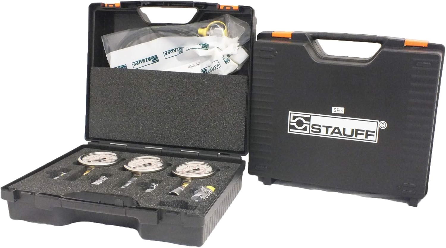STAUFF 12 piece Hydraulic Pressure Testing Kit with three 63 mm diameter liquid filled gauges 0
