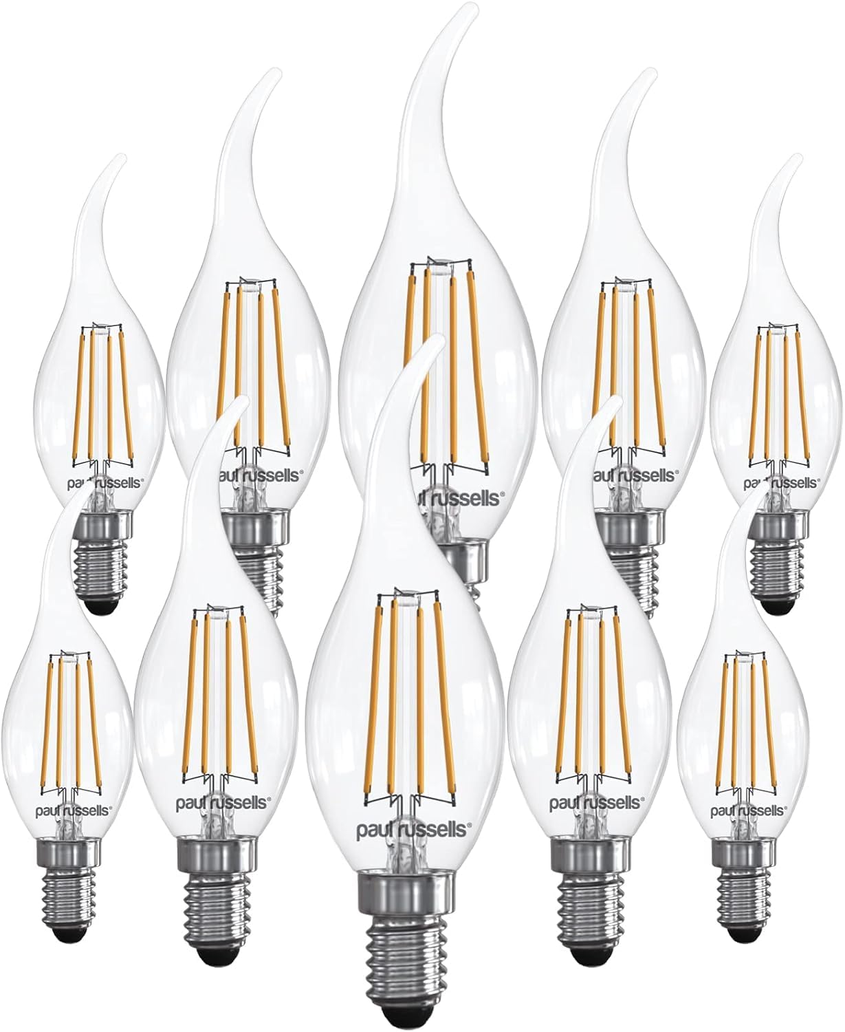paul russells LED Flame Candle Filament Light, 4.5W 40W Equivalent Replacement, 470LM Lumens, 2700K Warm White
