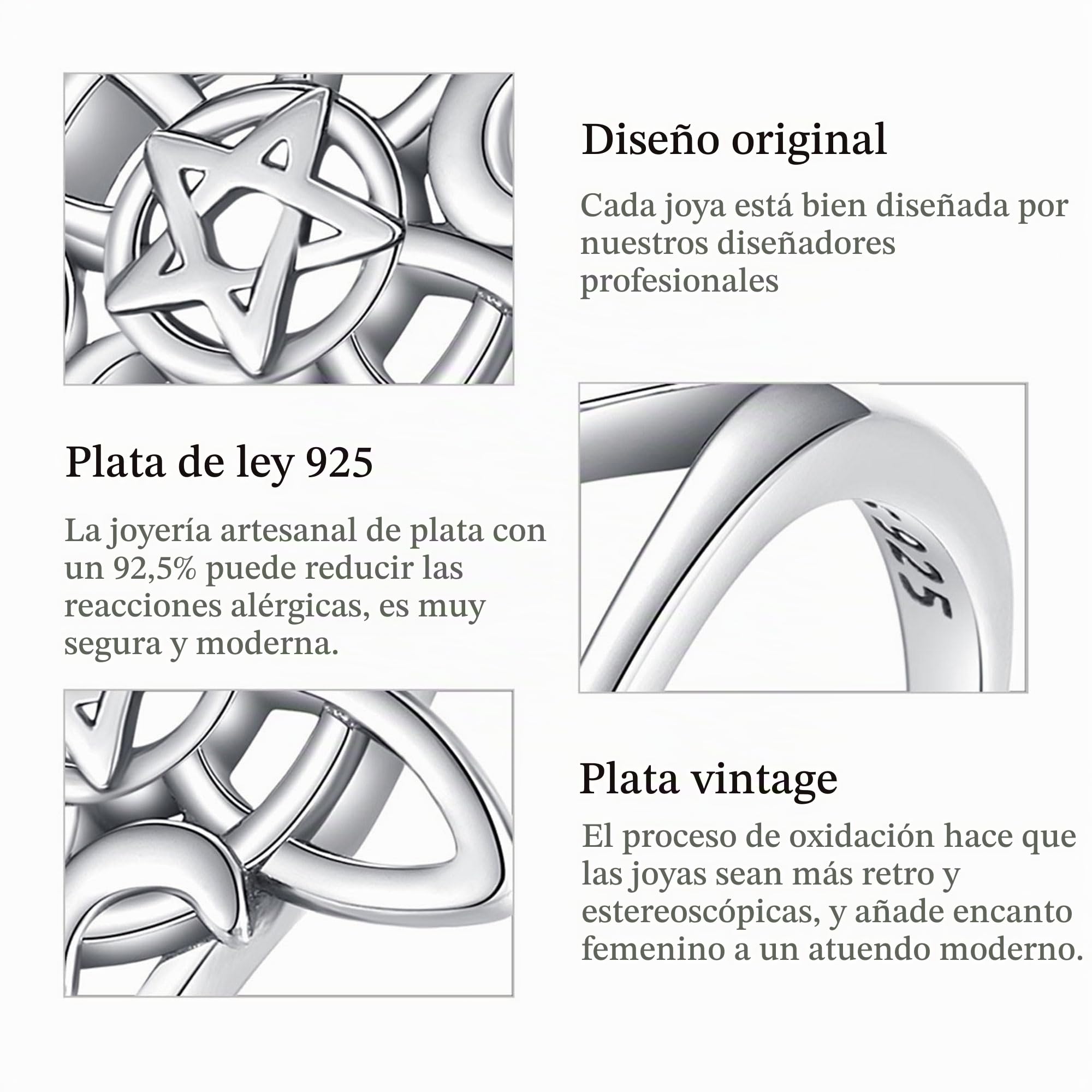 CELESTIA Nudo de Bruja/Dragon/Serpiente/León Anillos Mujer Ajustables Anillo Plata de ley 925 Unico Goticos Vintage Joyería Regalos Mujer Mama Amiga Cumpleaños