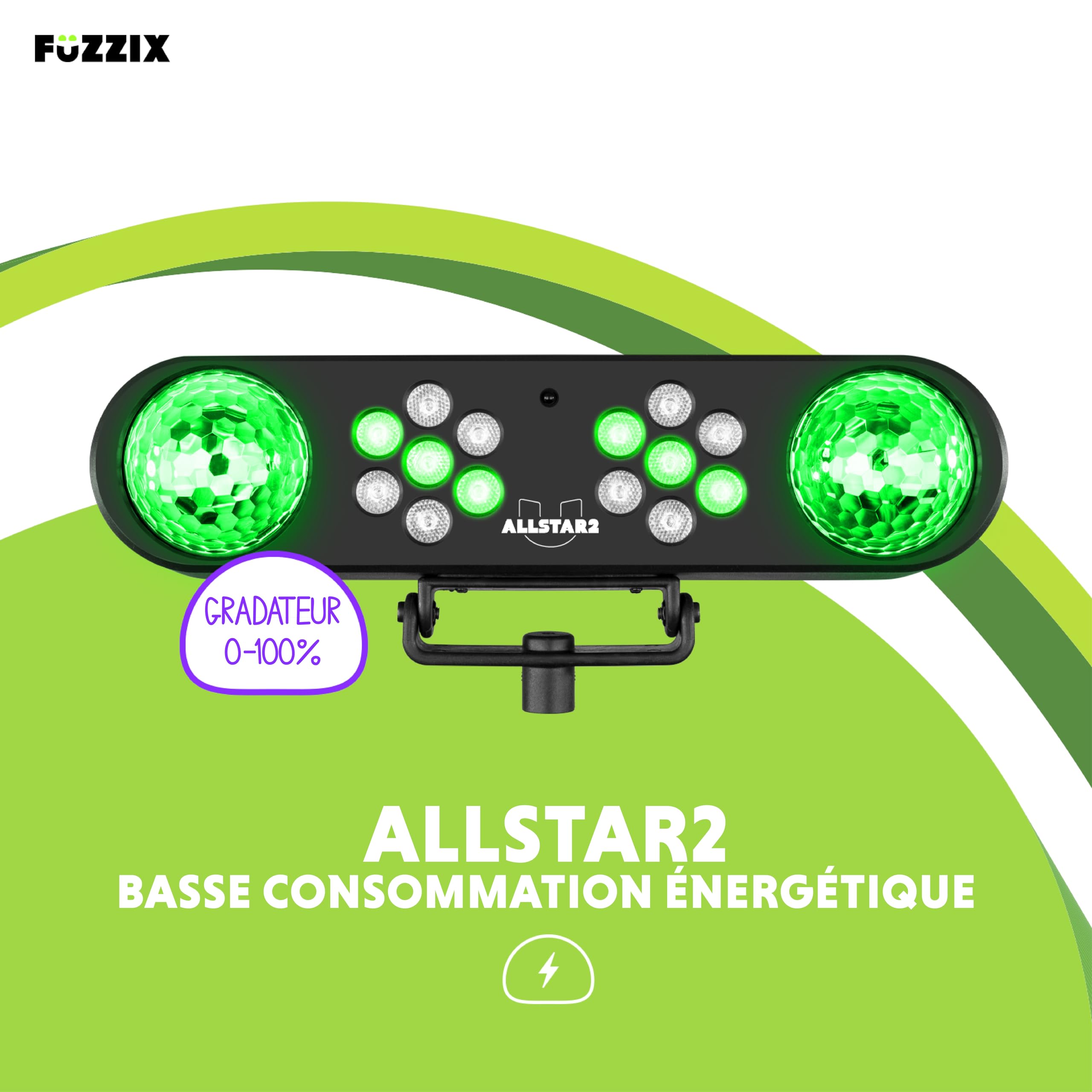 Fuzzix ALLSTAR2 Party Light PAR LED sur Trépied, Jeux de Lumière DJ, Hauteur 165cm Max, 2 Projecteurs Wash, 2 Jelly Balls, Mode Automatique ou Détection du Son, Idéal pour Animer vos Soirées