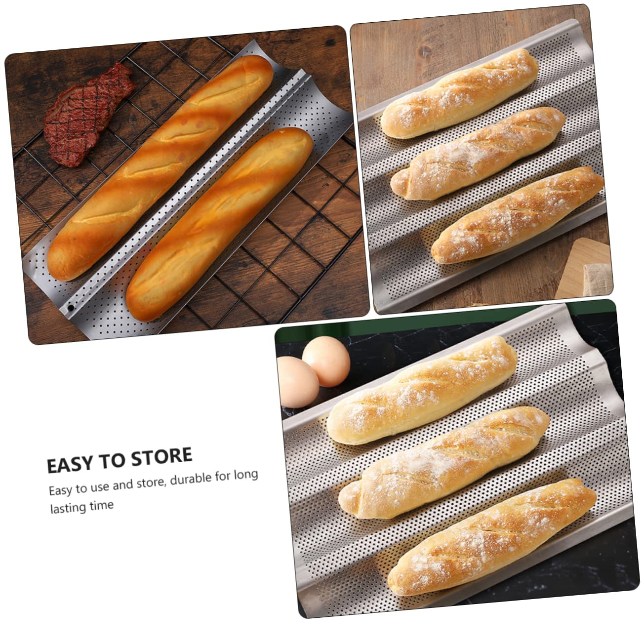 IMIKEYA 2 Moldes para Hornear Pan Tipo Baguette de Acero Inoxidable Revestimiento Antiadherente, Fácil de Almacenar, Ideales para Cocina Casera y Panadería