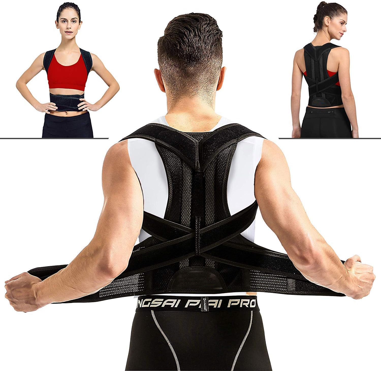 Adjustable Posture Corrector Back Support Shoulder Brace Belt for Men Women Black-Unisex (S-XXL)