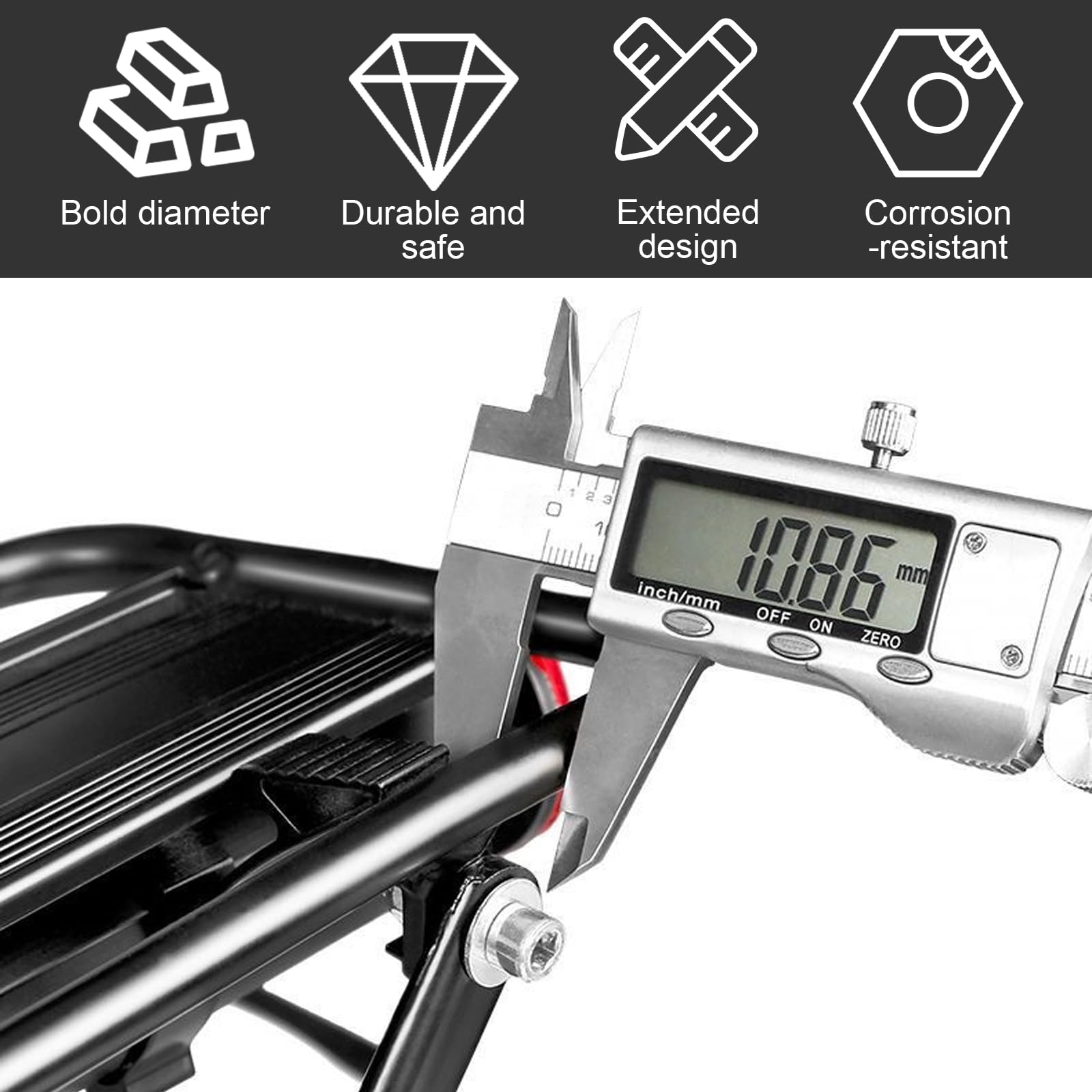 Porte Bagage Vélo Arrière Réglable Porte Bagage Velo Capacité de Charge Maximale de 100 kg Porte Bagage VTT avec Reflecteur et Garde-Boue, Universel Installation Rapide, Porte Bagage Velo Noir