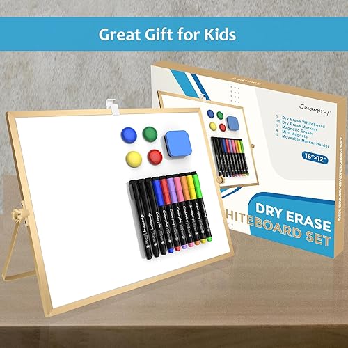 Miniatura 5 de Pizarra blanca de borrado en seco, pizarra blanca magnética grande de escritorio de 16 x 12 pulgadas con soporte, 10 marcadores, 4 imanes, 1