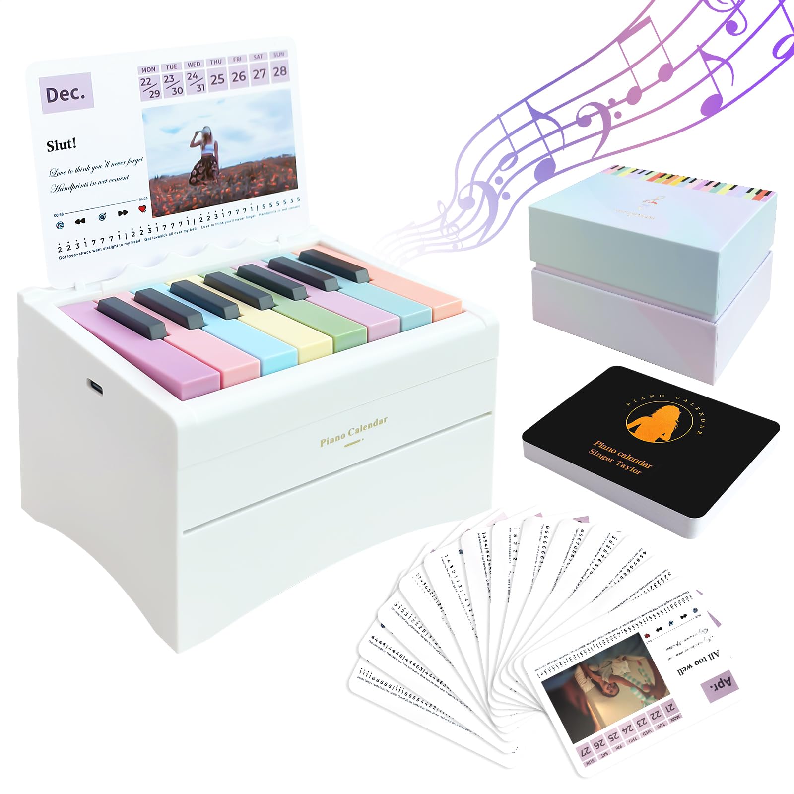 Piano Desk Calendar 2026, Playable Mini Piano Calendar with 52 Weekly Music Scores, 27 Card Swift-Inspired Gift for Fans & Home Decor – White