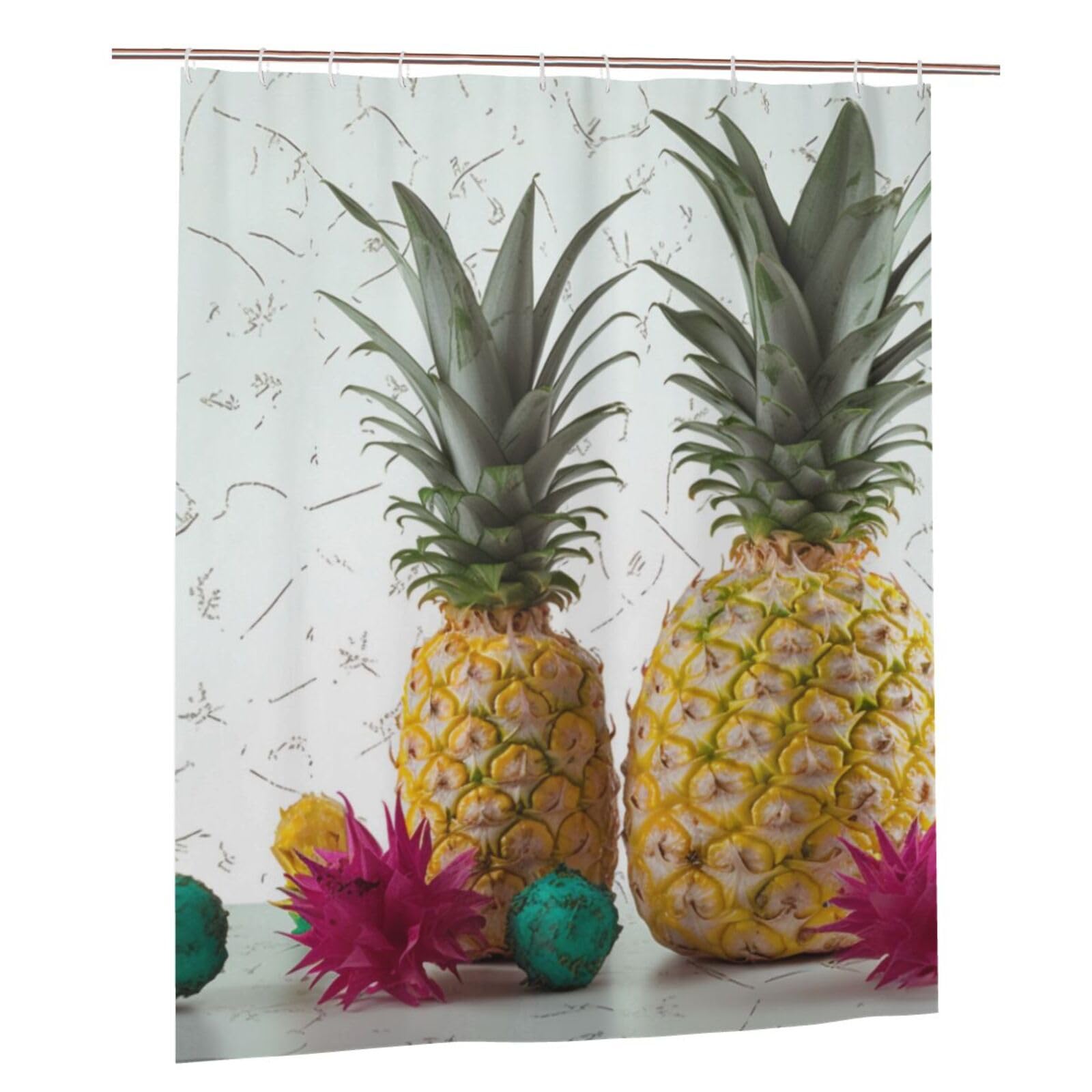 BWWHCCTI Tropical Pineapple Printed Shower Curtain With 12 Plastic Hooks Opaque Quick Drying Waterproof Shower Curtains Sets For Bathroom 152x183 Cm