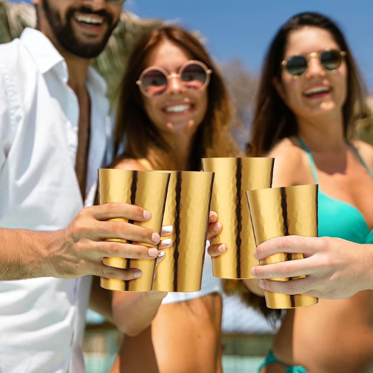 Geosar Set of 12 Gold Metal Tumblers 15 oz Aluminum Cold Drink Iced Coffee Cup Aluminum Tumblers, Hammered Beer Cups for Birthday Party Camping Travel Outdoors Supplies - Image 6