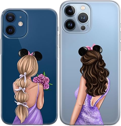 Miniatura 3 de Fundas a juego para parejas compatibles con iPhone 15 14 13 Pro Max 12 Mini 11 Xs 6s 8 Plus 7 Xr 10 SE X 5 Femenino Par de Nupcial Estampado Púrpura