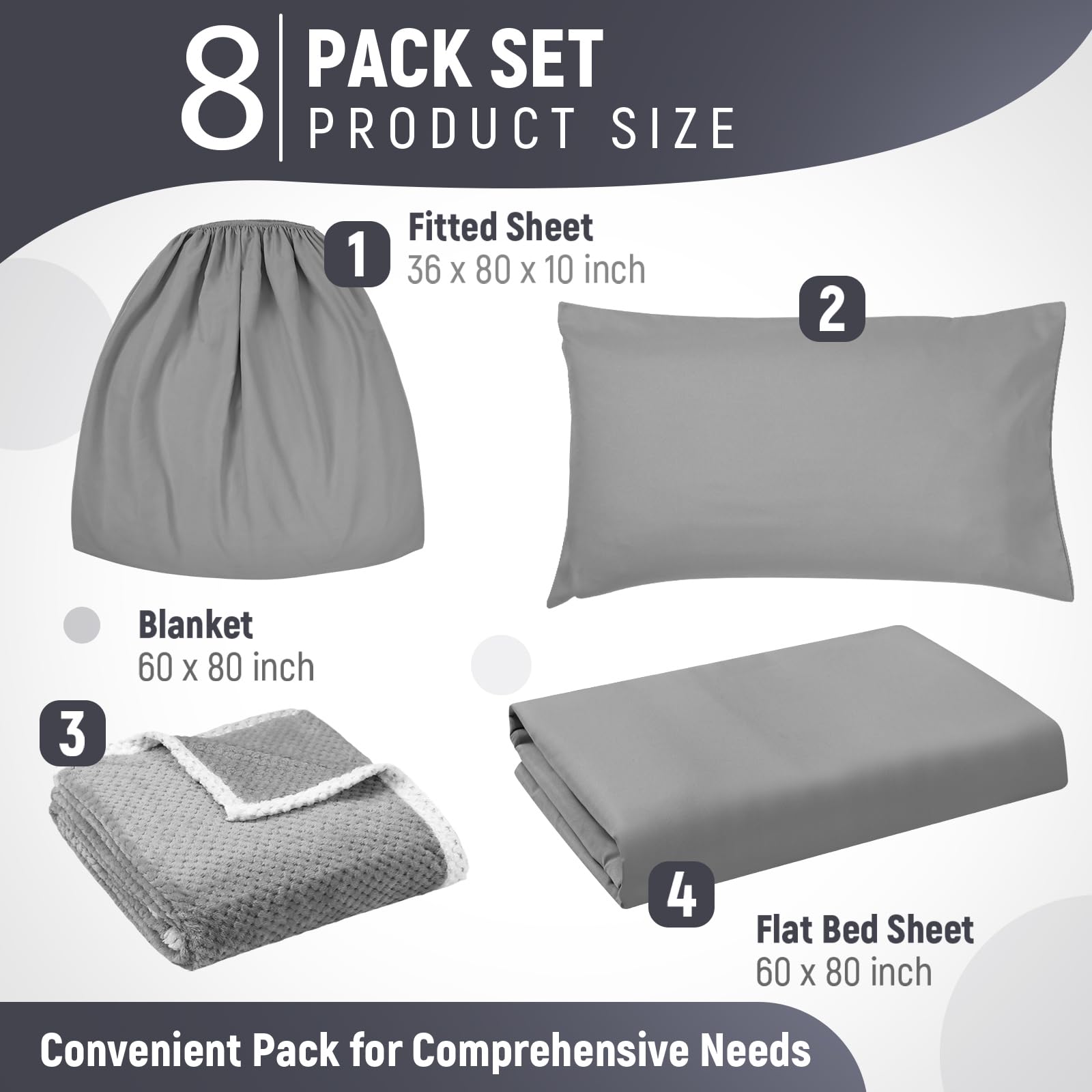Hospital Bed Sheet Set - 8 Pcs Gray Comfort -2 Hospital Bed Sheet Set - 8 Pcs Gray Comfort -2