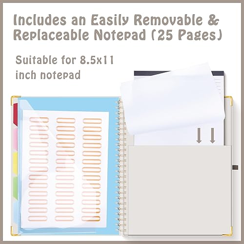 Miniatura 10 de HAUTOCO Folio portapapeles con bloc de notas recargable para tamaño carta (11 x 8.5 pulgadas), 5 divisores con 10 bolsillos, soporte elástico para