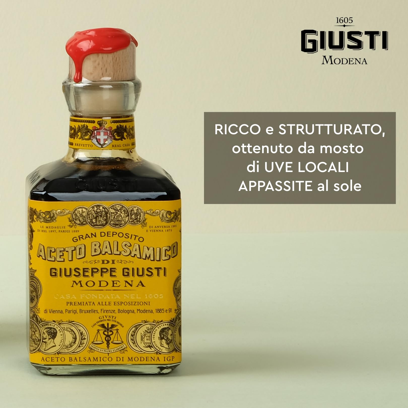 Giusti - Aceto Balsamico di Modena IGP 4 Medaglie d’oro – Cubica 250ml con astuccio