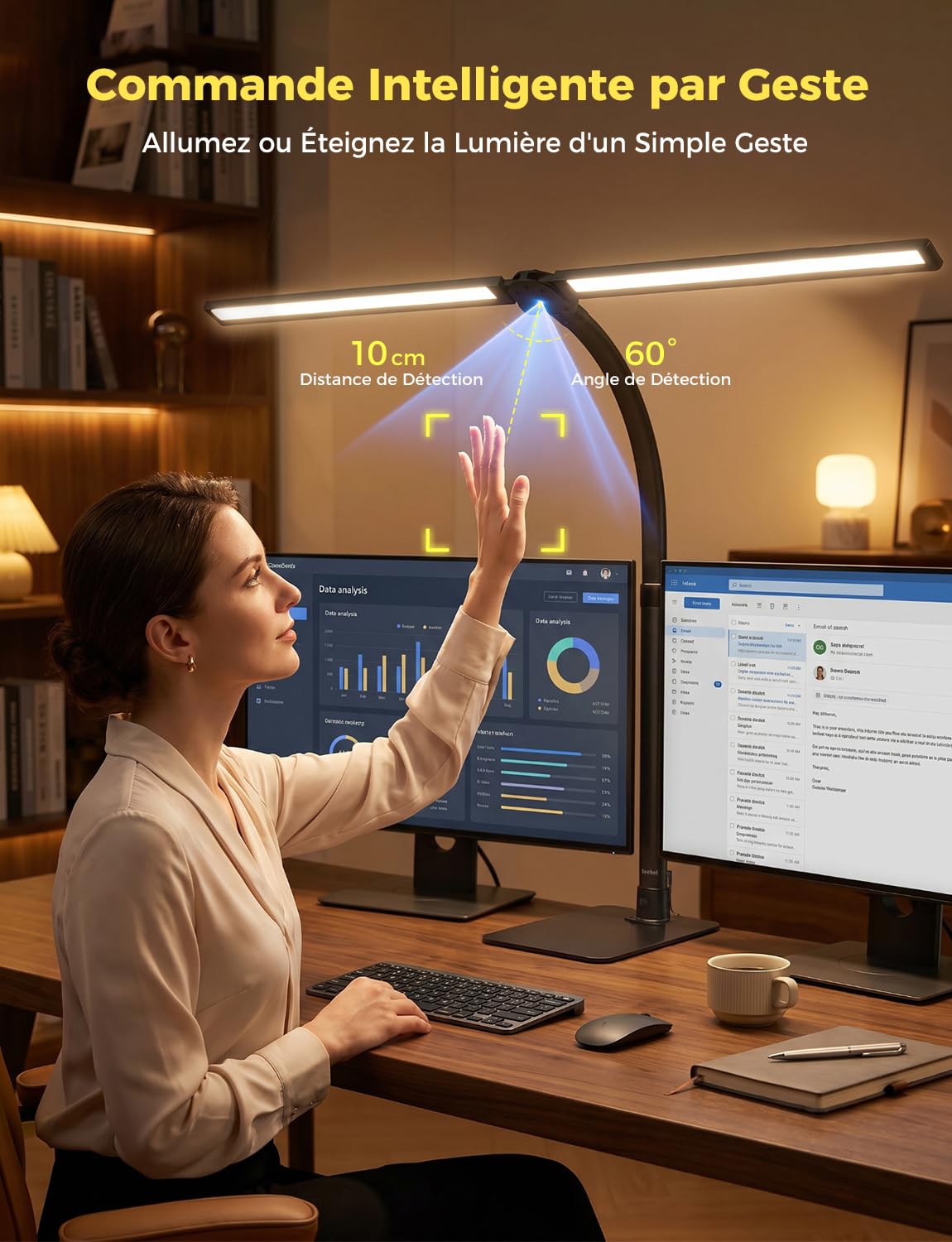 Lampe de Bureau Puissante RGB à Double Tête 1800LM Dimmable,Ocle Métallique