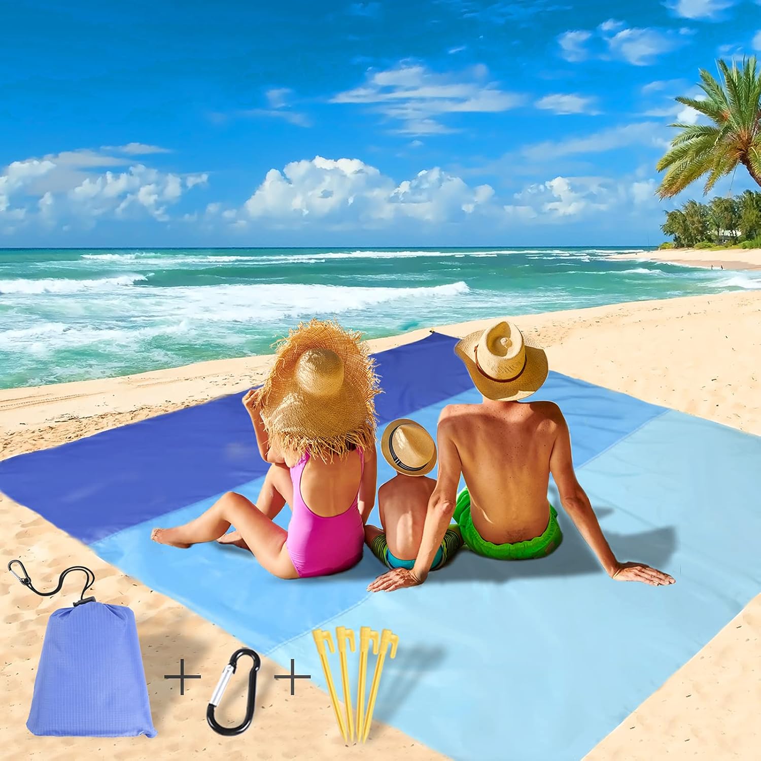 X-CHENG Beach Blanket Sandproof-79 X 83" Outdoor Blanket for 4-7 Adults Beach Mat,Beach Accessories,Heat Resistant Water Resistant Lightweight Mat for Travel, Camping,Picnic Includes 4 Anchors Stakes: Kitchen & Dining