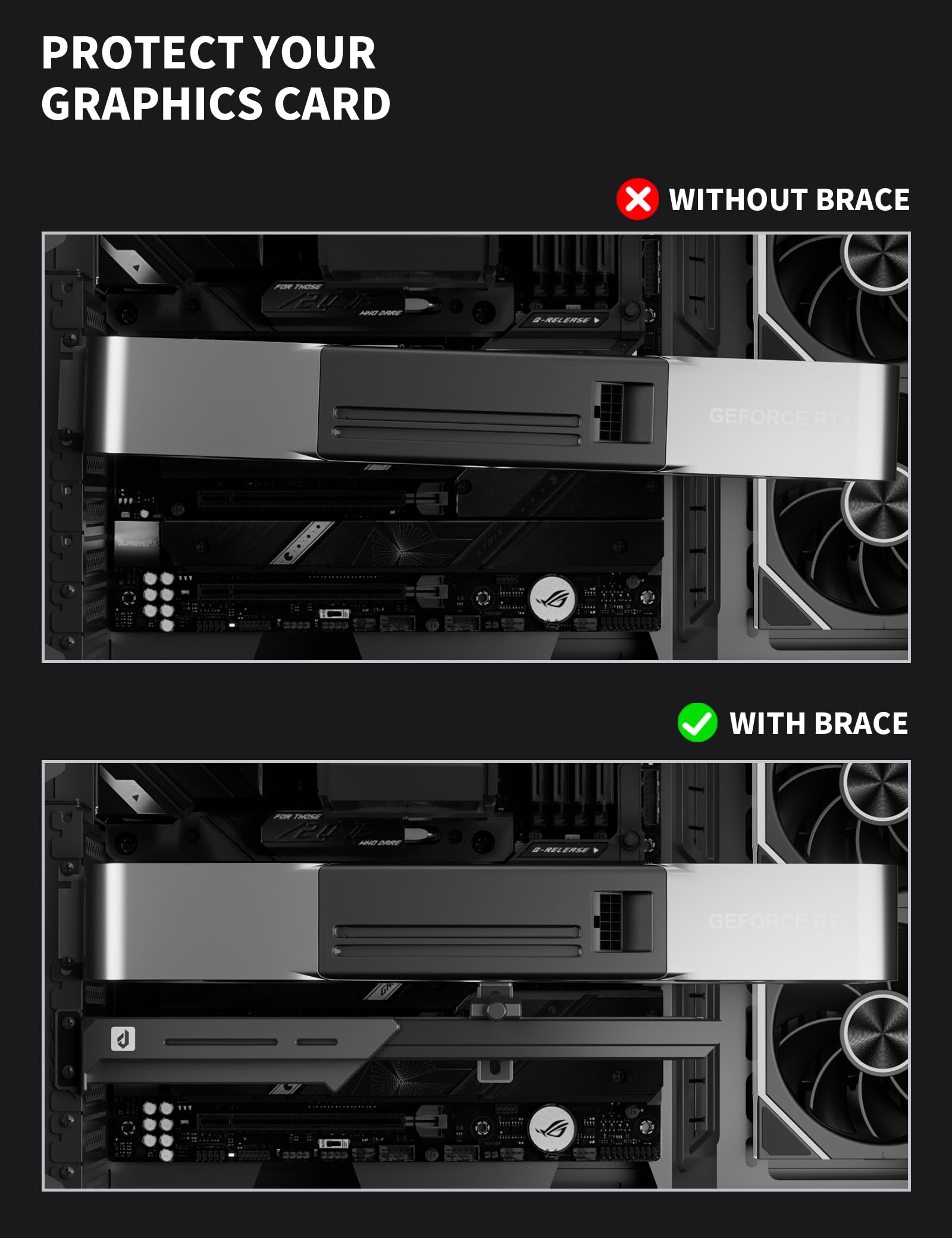 upHere GL7 Support de GPU en alliage robuste pour carte graphique réglable pour cartes vidéo universelles, design rail coulissant, noir