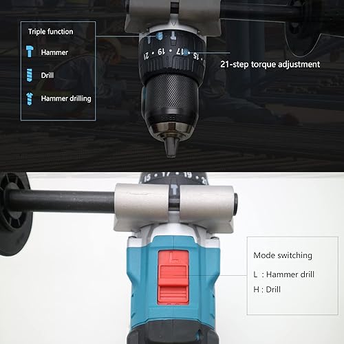 Miniatura 3 de Vikky Martillotaladroaccionamiento inalámbrico de 20 V ofrece 3 variaciones de velocidad, alimentado por motor sin escobillas y broca mantenida en