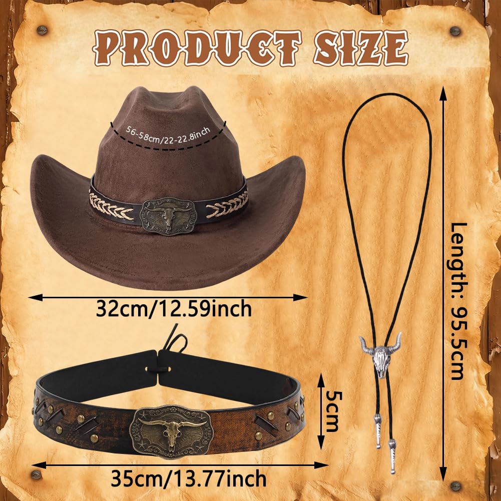 Sombrero Cowboy Estilo Vaquero Leather Tie Necktie Cow Skull,Bandas de Sombrero de Vaquero,Ideal para Rodeo y Eventos Temáticos del Oeste, Fiestas, Halloween, Fotos y Festivales tematicos