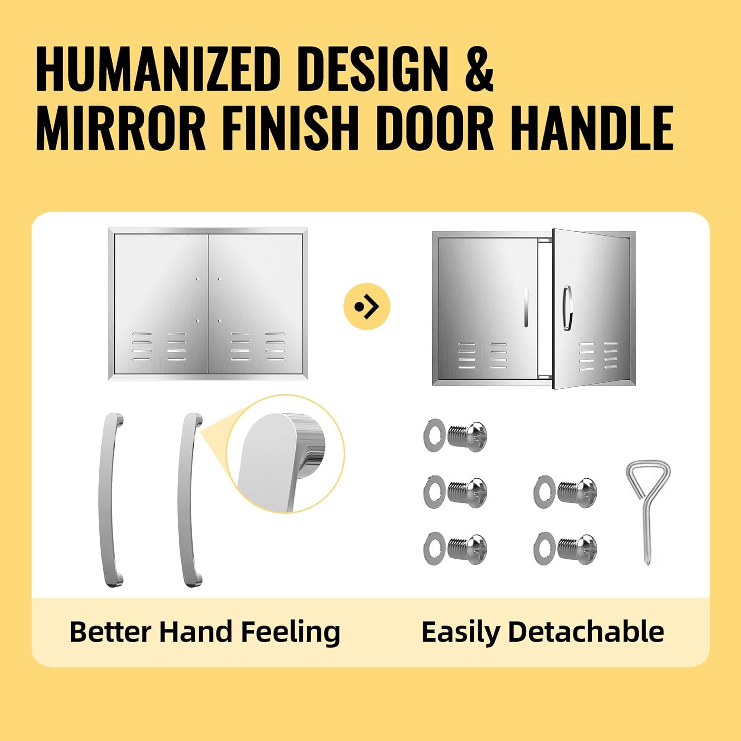 30''W X 21''H BBQ Access Double Doors Flush Mount Stainless Steel Outdoor Kitchen Door with Vents for Outside Cabinets and BBQ Island
