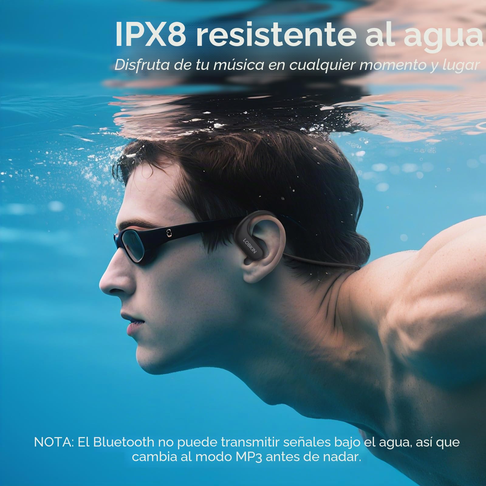 LOBKIN Auriculares Conducción Osea Natacion, IPX8 Resistente al Agua Acuaticos Inalámbricos Bluetooth 5.4, Auriculares Intraurales con 8G Mp3 para Nadar Correr Ciclismo