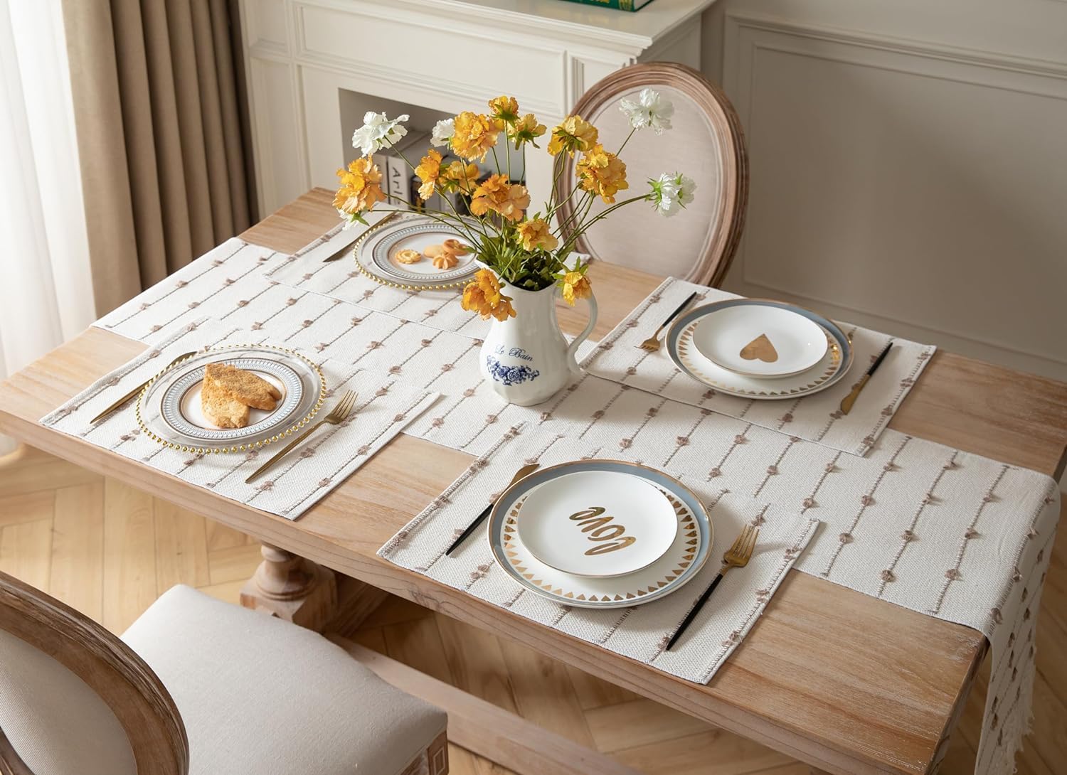 See full amazon price history chart for ALSTONIA Handmade Cotton Dining Table Placemats | Heat Resistant Dining Table Place Mats |Kitchen Coffee Center Table & Eating Areas (Beige & White, 4 pcs Placemats with Runner(14"x54") ALSTONIA Handmade Cotton Dining Table Placemats | Heat Resistant Dining Table Place Mats |Kitchen Coffee Center Table & Eating Areas (Beige & White, 4 pcs Placemats with Runner(14"x54") (B0DF228J6L) Amazon Price History, Amazon Price Tracker