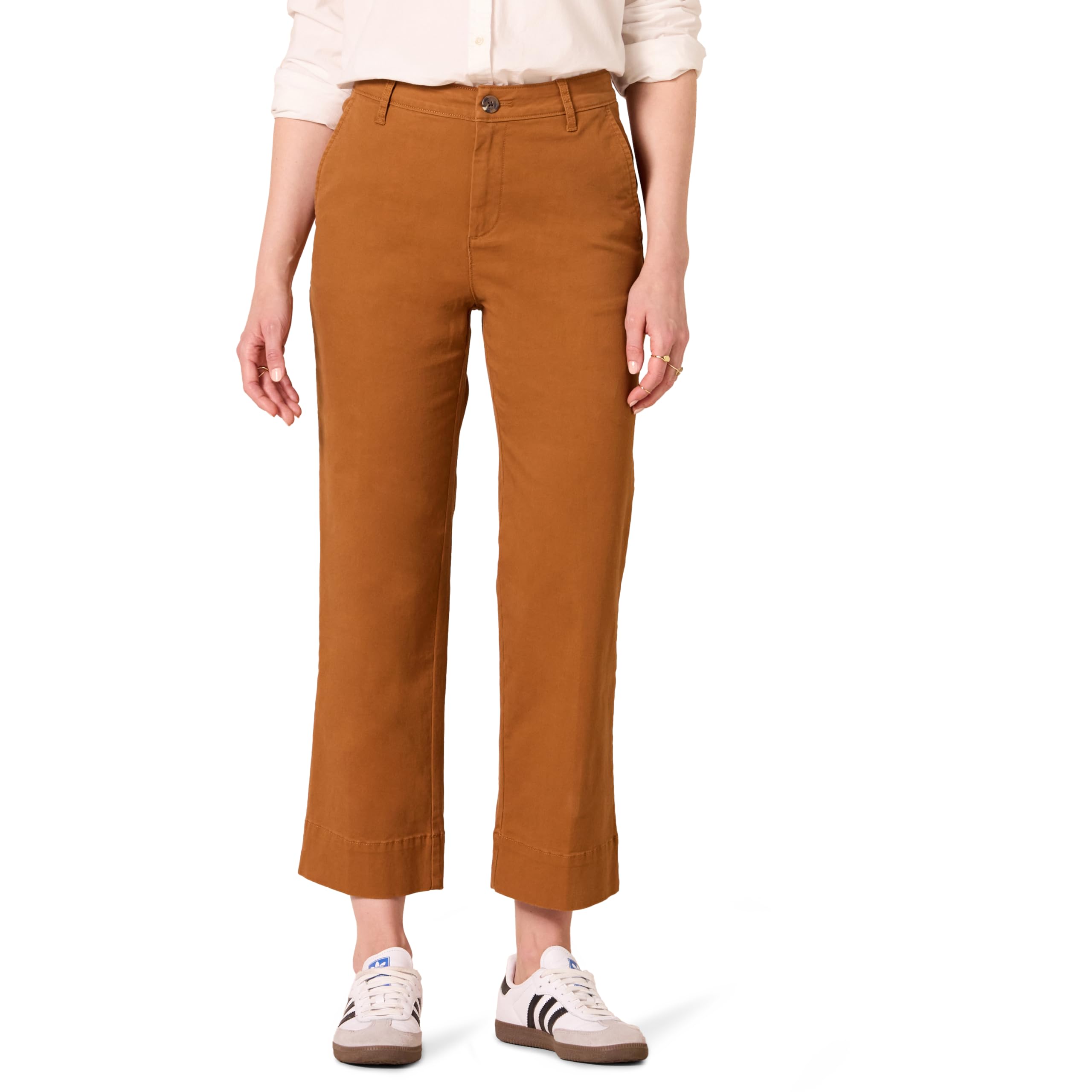 Amazon Essentials Womens High-Rise Slim-Fit Ankle-Length Wide-Leg Khaki Pant