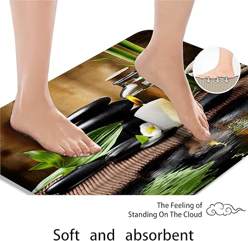 Miniatura 7 de ArtSocket Juego de baño verde con cortina de ducha y alfombras y accesorios, juego de cortina de ducha de aceite de spa con piedras de bambú,