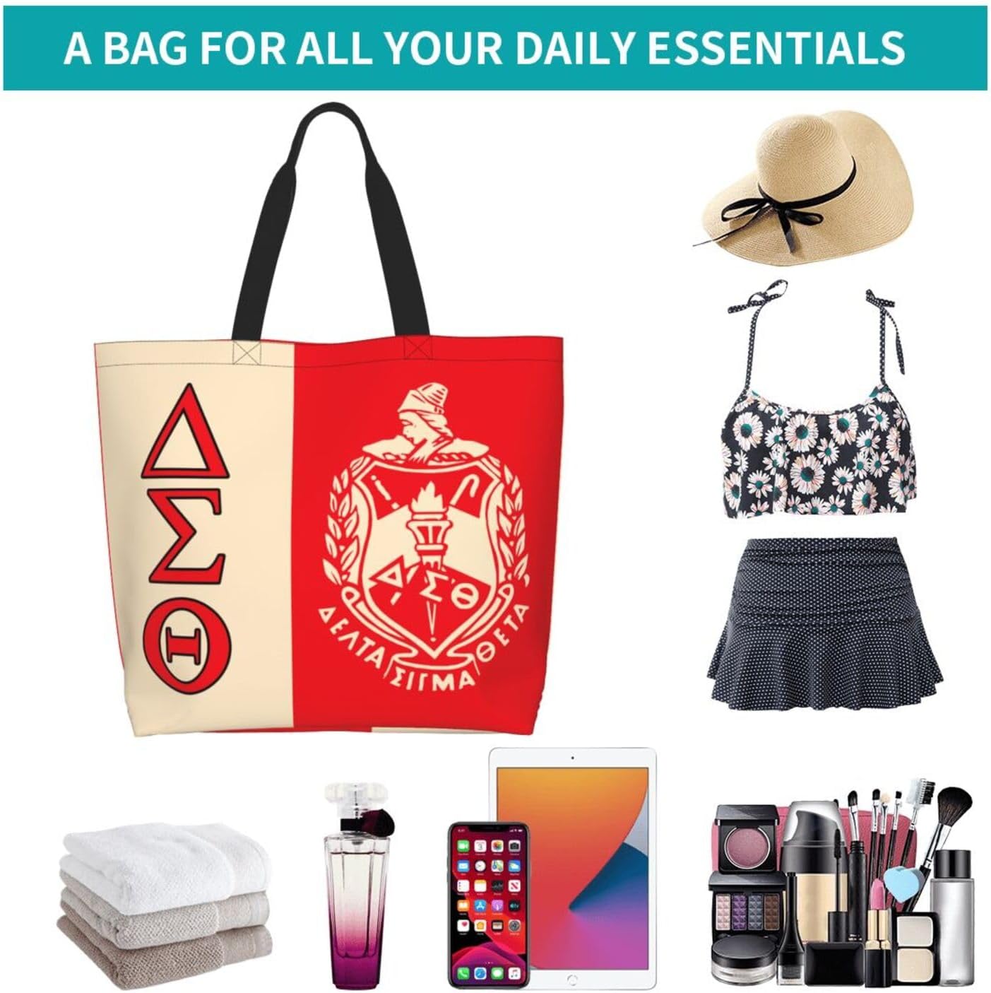 Sorority Paraphernalia Gifts for Women, Large Capacity Shopping Tote Bag, Commemorative Sisterhood Gift & Everyday Carryall