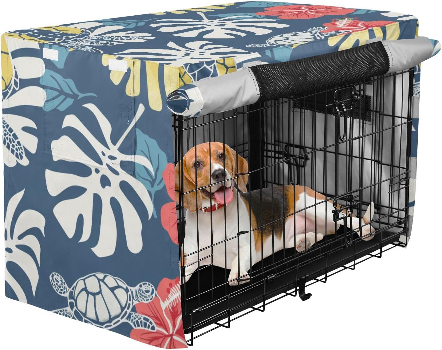 Dog Crate Cover Kennel Cover for Dog Cages Breathable for Wire Cage Indoor Outdoor Blue Ocean Floral Pattern