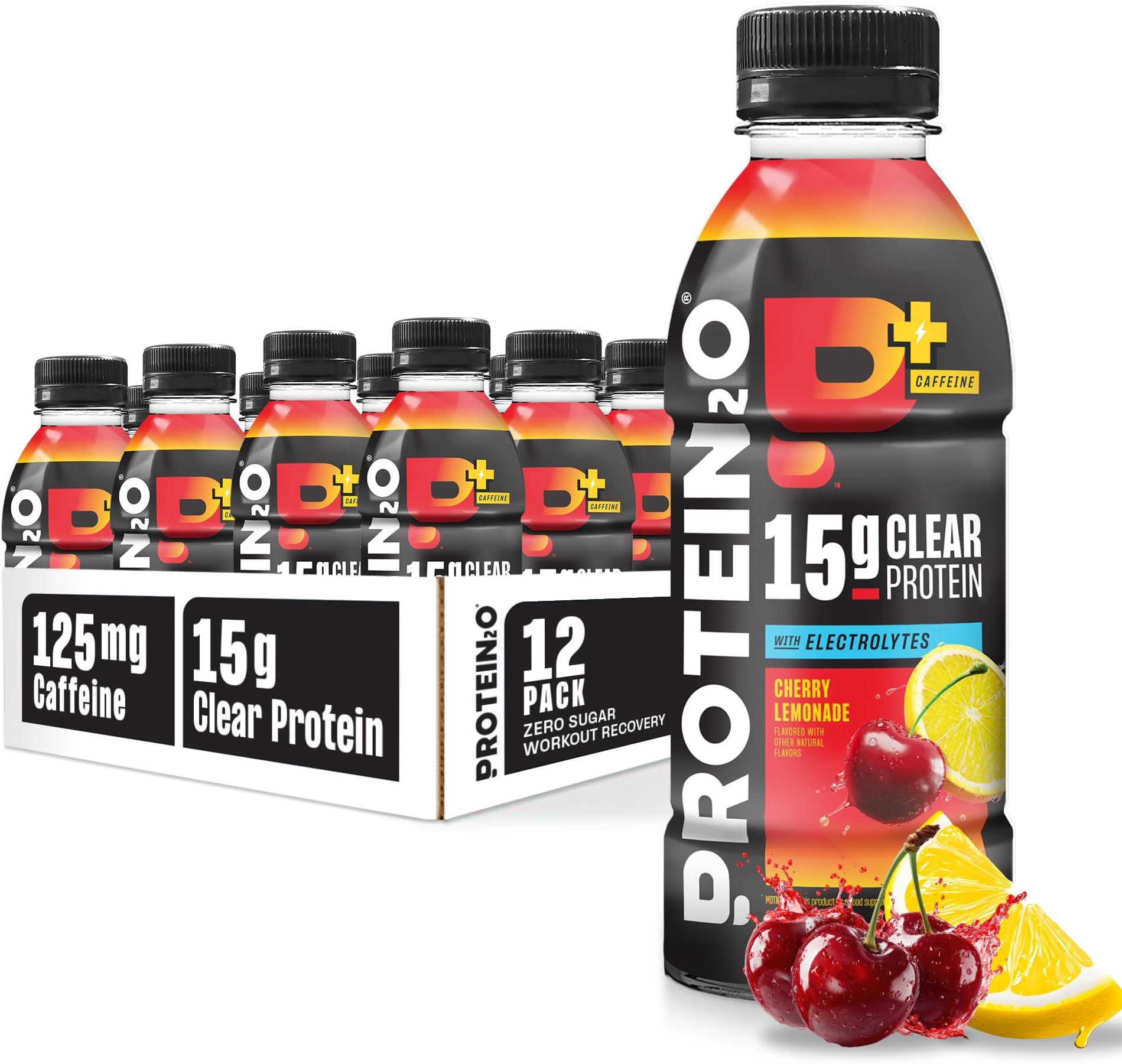 Protein2o 15g Whey Protein Infused Water Plus Energy, Cherry Lemonade, 16.9 oz Bottle (Pack of 12)