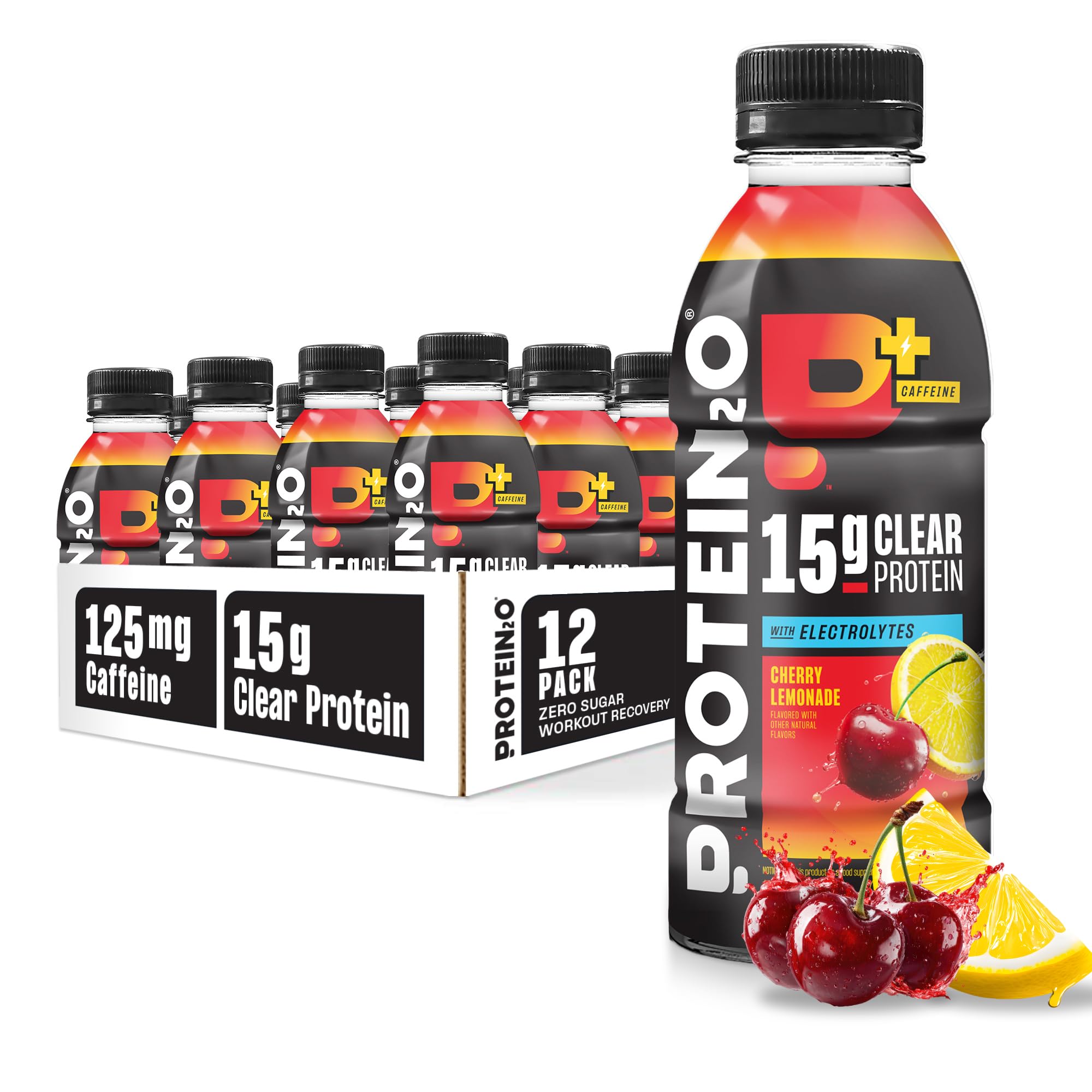 Protein2o 15g Whey Protein Infused Water Plus Energy, Cherry Lemonade, 16.9 oz Bottle (Pack of 12)