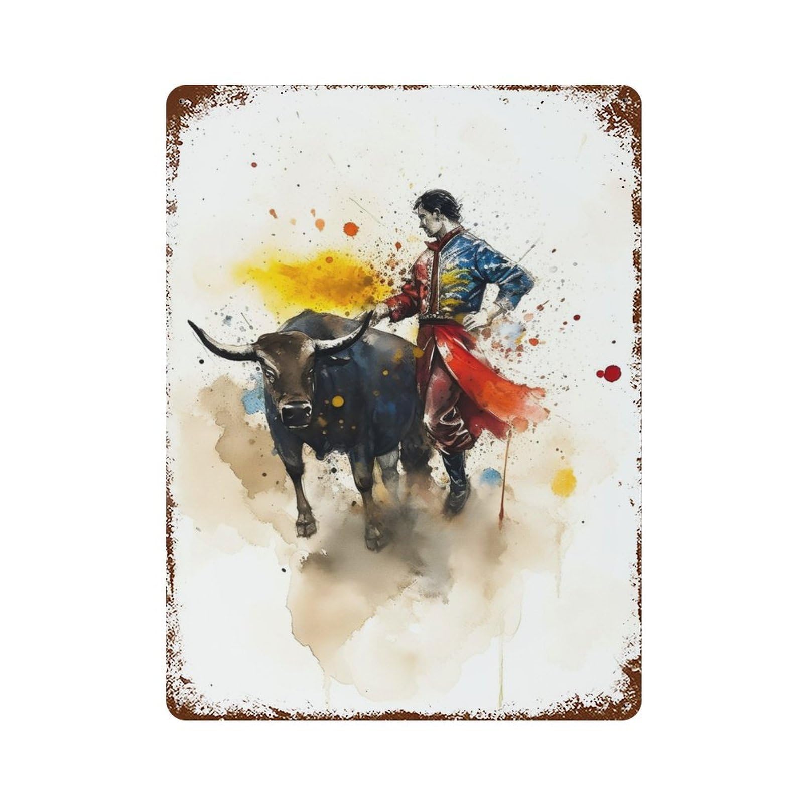 Bull Bullfighter 15.7"x11.8" Rusty Metal Tin Sign, Novelty Wall Decor for Cafe, Home Bar And Lounge Decor