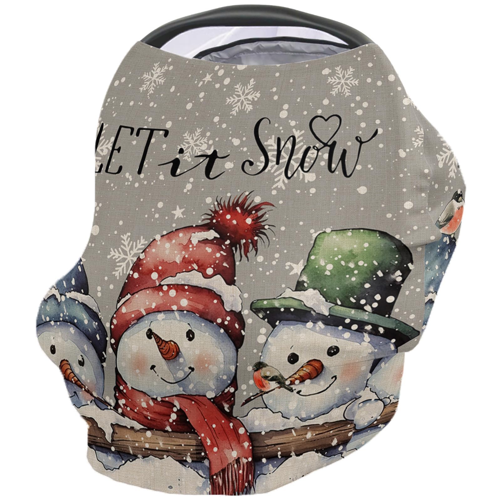 Nursing Cover for Breastfeeding Scarf, Merry Christmas Snowman Gray Baby Car Covers Super Soft Multi Use for Canopy Shopping Cart Cover Blanket Stroller Cover