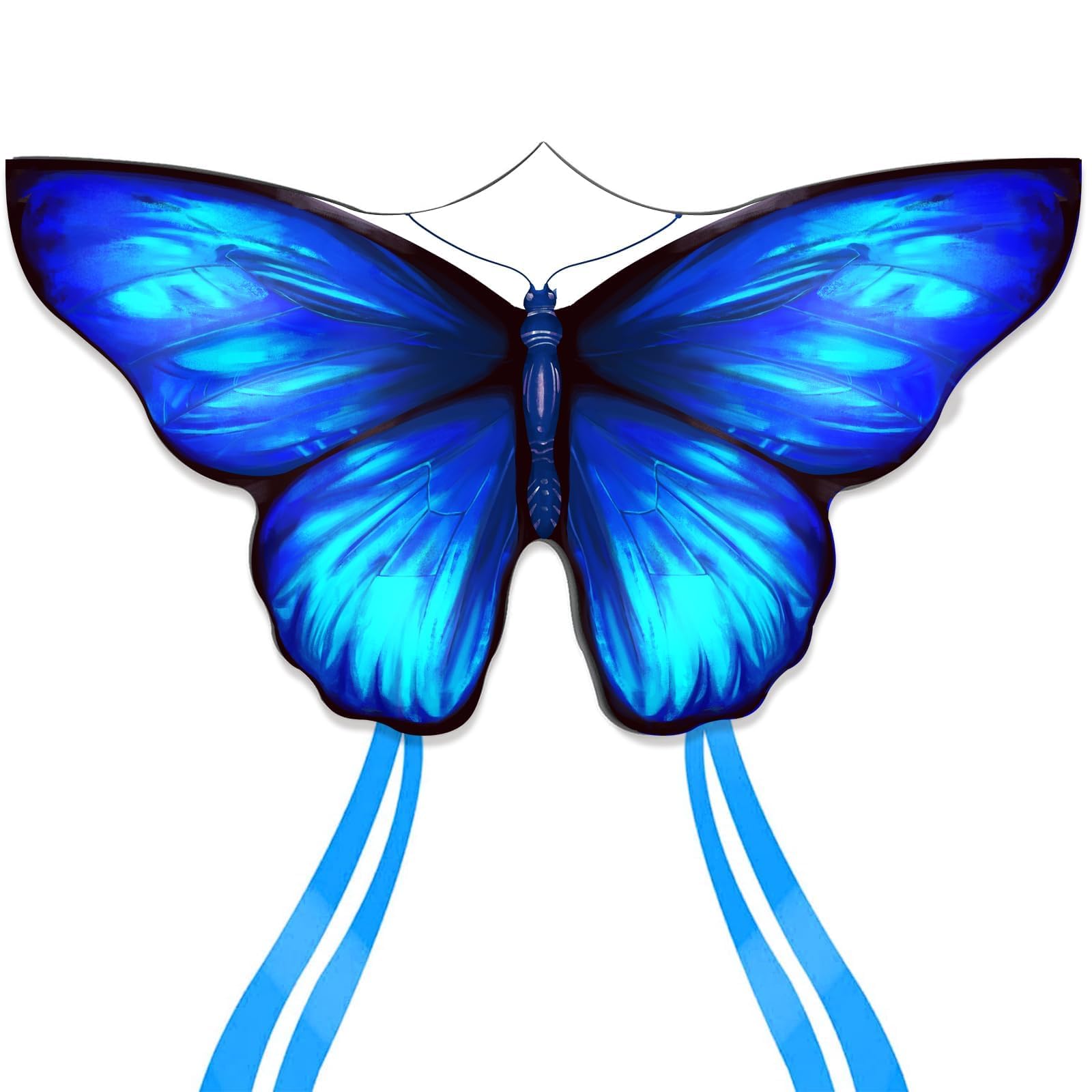 SimxkaiButterfly Kite for Kids & Adults, Easy to Fly Blue Big Kite for Beginners, Line Handle Included (1Pack 2Pack)