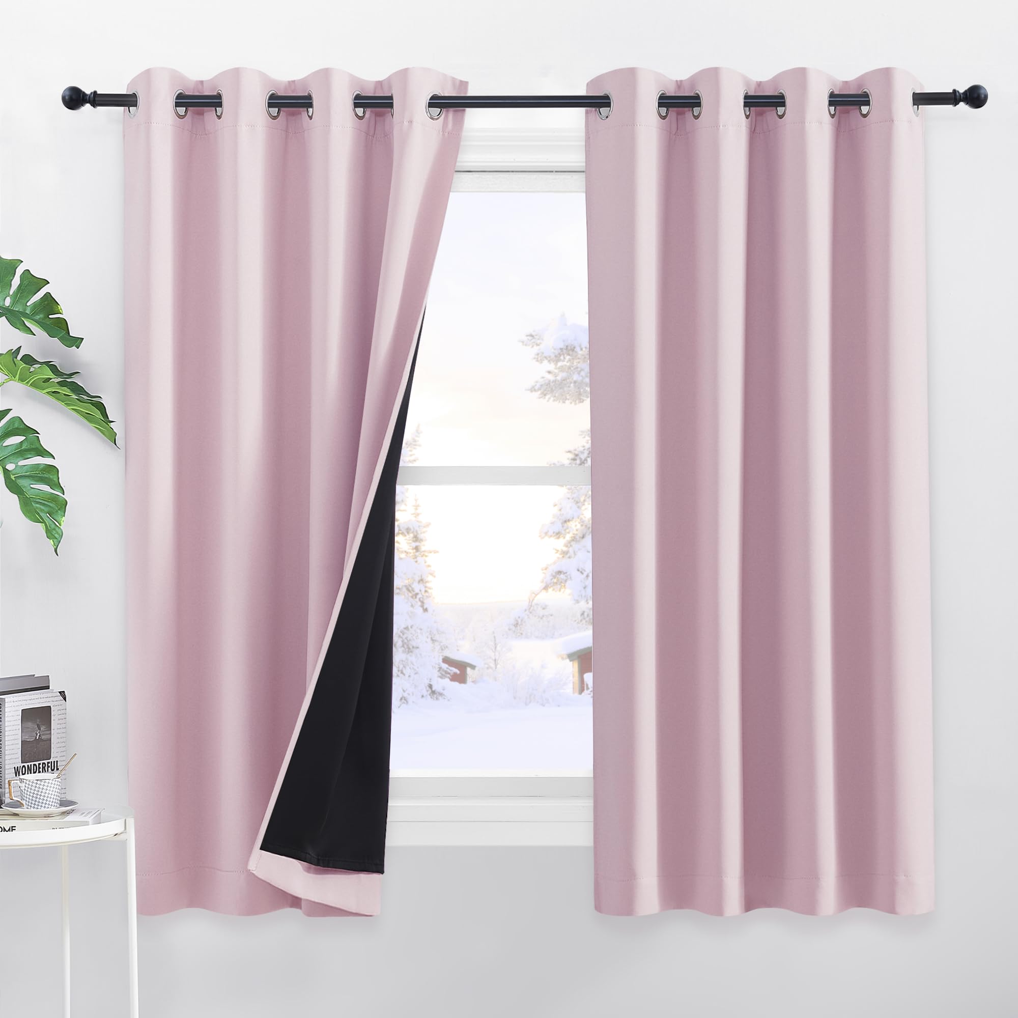 PONY DANCE Cortinas Opacas Termicas Aislantes Frio y Calor 2 Piezas de Infantiles Niña Curtains 100% Blackout Cortinas Foscurit con Ojales, Rosa Claro, 140x145 CM Global Recycled Standard Global Recycled Standard OEKO-TEX STANDARD 100 Global Recycled Standard