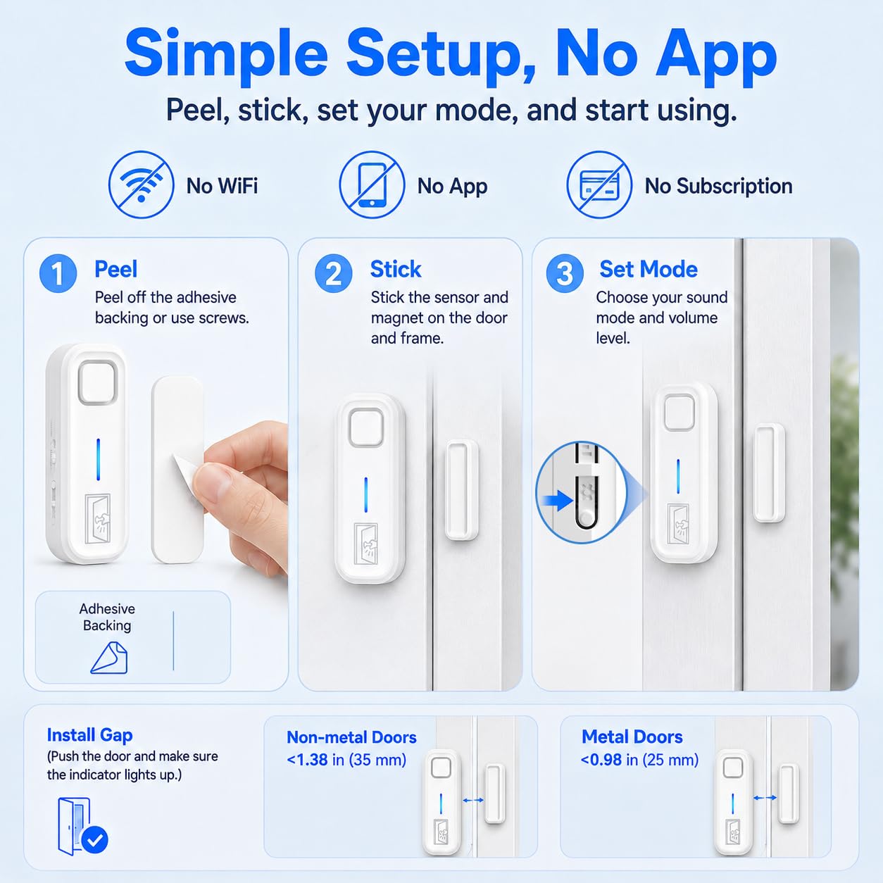 SANJIE Allarmi per porta quando aperto con avvisi istantanei e ritardati 30s/1min/2min/4min, allarme 2 in 1 con sensore di allarme per porta, allarme per casa, negozio, ufficio, sicurezza quando si