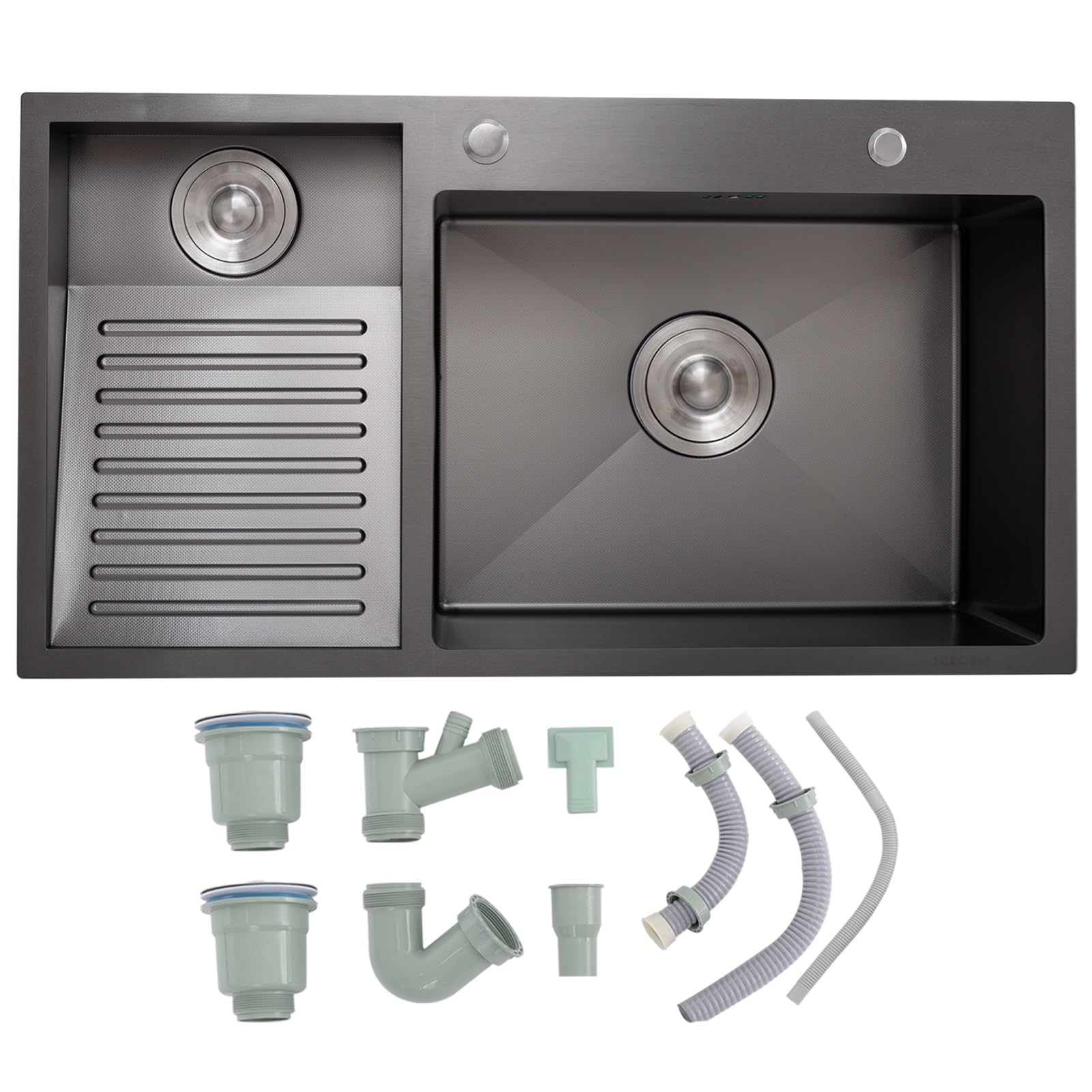 LMYSXAOZ Utility Room and Laundry Sink - Heavy Duty Black SUS 304 Stainless Steel with Integrated Washboard, Easy Clean Double Bowl Design for Bathroom