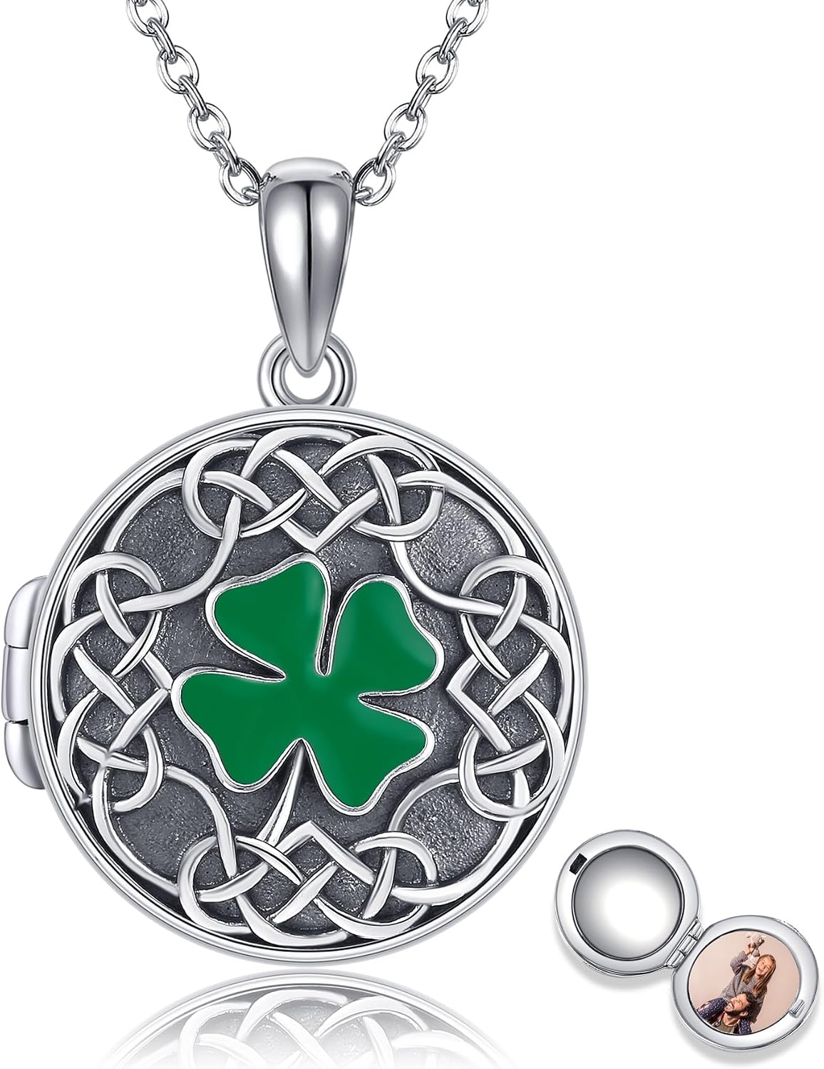 YAFEINI Four Leaf Clover Locket Necklace 925 Sterling Silver That Hold Pictures Lockets Celtic Knot Clover Jewelry For Women