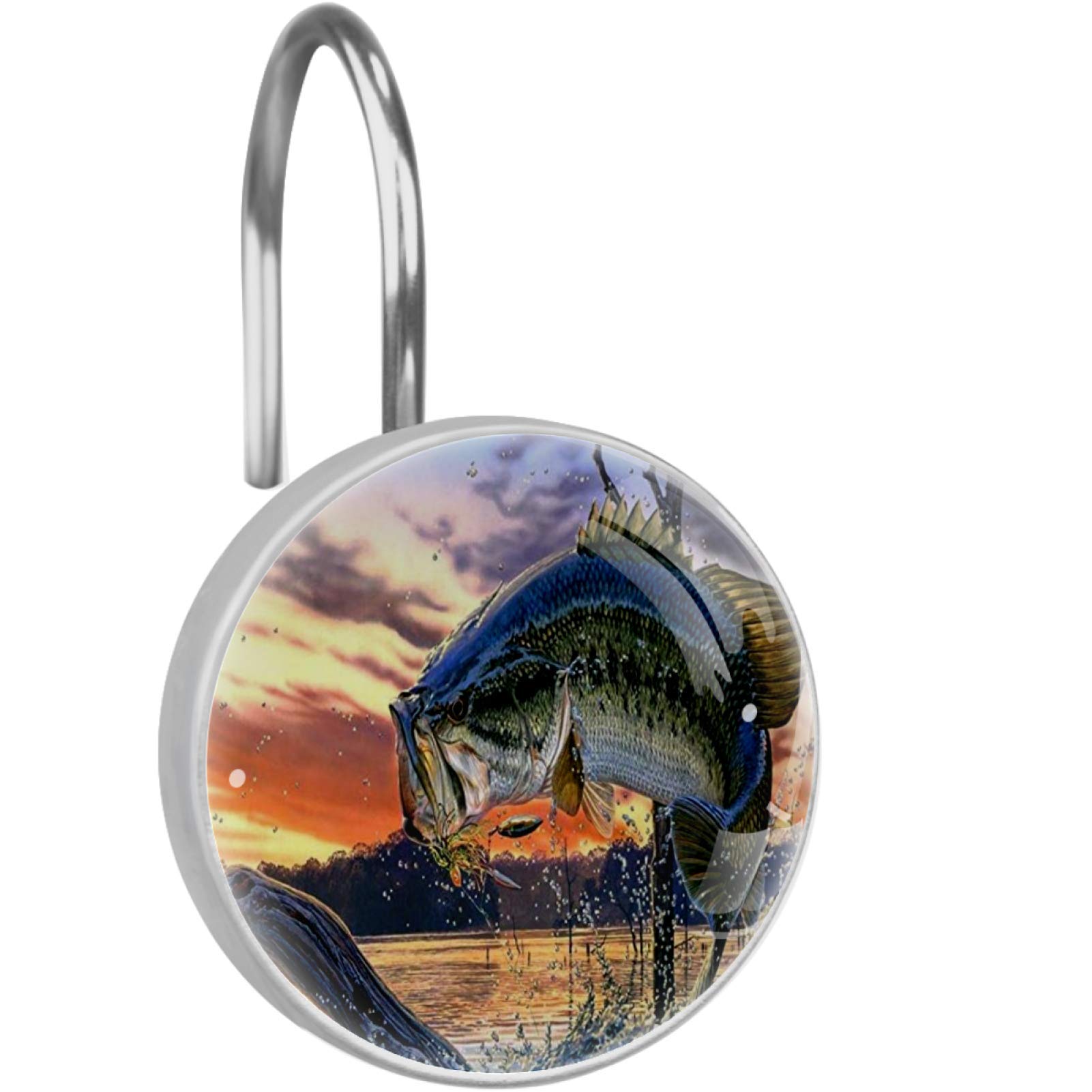 Amazon.com: Bass Fish with Hook Out of Ocean at Sunrise Shower Curtain Hooks Stainless Steel Shower Curtain Rings Set of 12 : Home & Kitchen