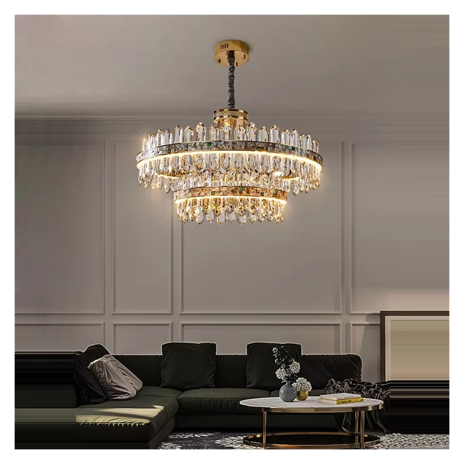 WAQIDCXBOA LED Golden Chrome Silver Crystal Hanging Lamps Chandelier Lighting Suspension Luminaire Lampen for Living Room