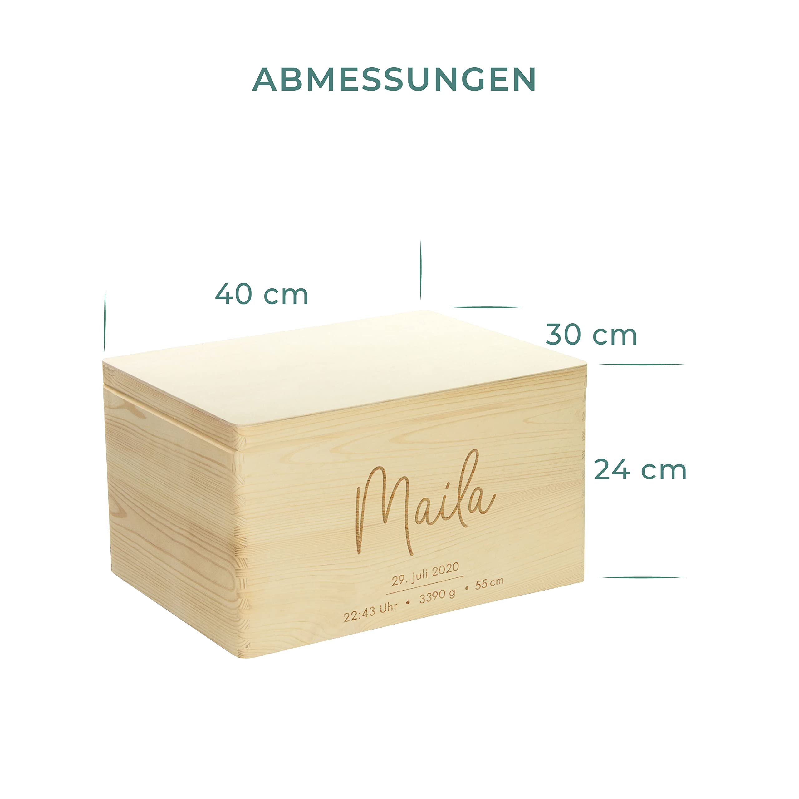 LAUBLUST Erinnerungsbox Baby Personalisiert - Geschenk zur Geburt | 40x30x24cm, Natur, FSC® | Serie: Niers - Frontmotiv