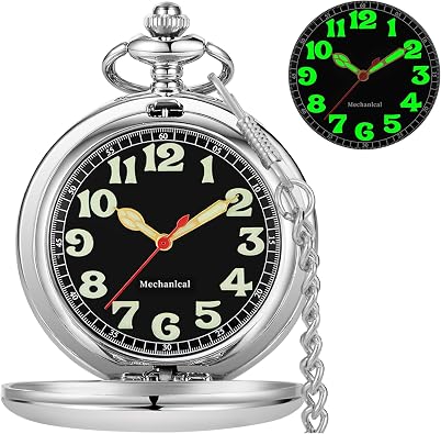 Mens Pocket Watch Skeleton Mechanical Hand Winding Half Hunter Silver Black Golden Case Roman Numerals with Gift Box
