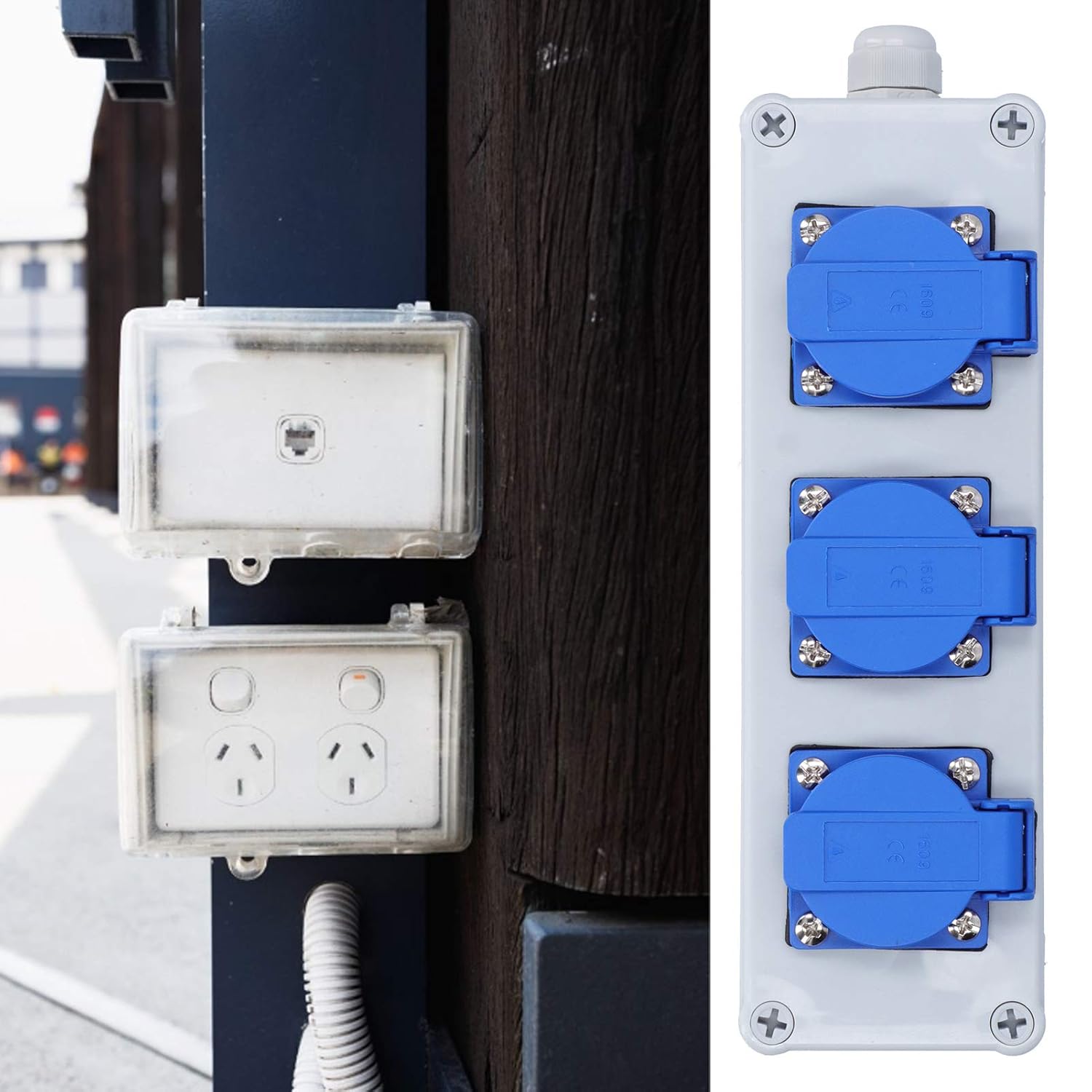 Electrical Weatherproof Outdoor Switched Power Socket Weatherproof Electrical Box for Outdoor Socket Box Electrical Outlets(3-Position Socket Box)