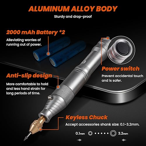 Miniatura 4 de HARDELL - Mini kit de herramientas rotativas inalámbricas de 4 V, bolígrafo de grabado con batería recargable, 20000 rpm, 52 accesorios para