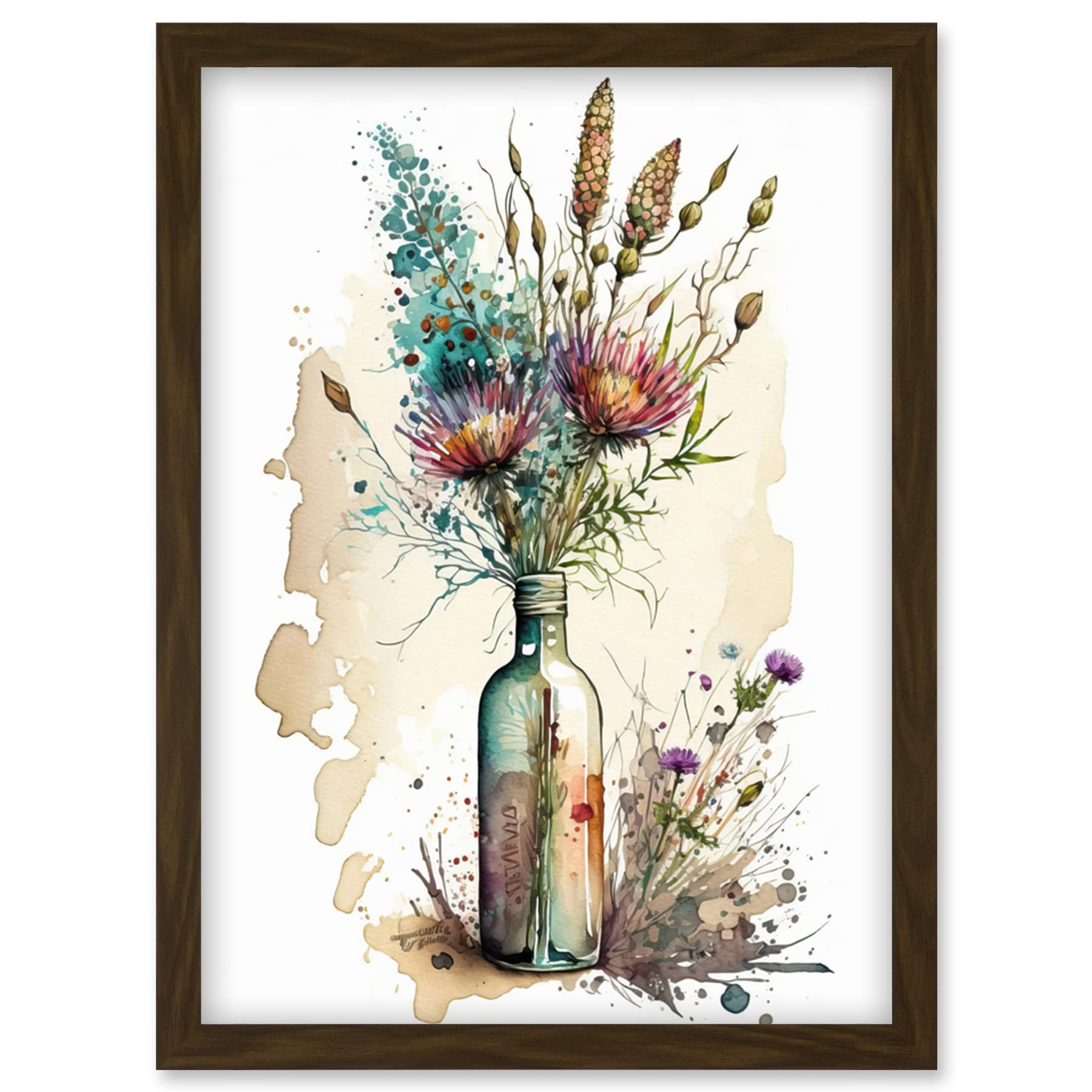 Artery8 Spring Flower Bouquet In Glass Wine Bottle Vase Artwork Framed Wall Art Print A4