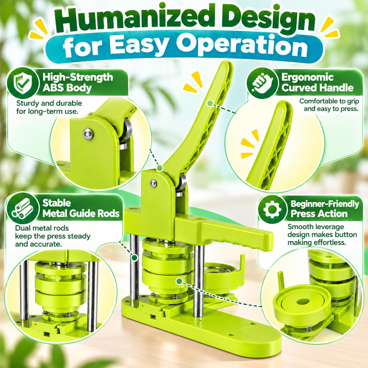 Machine à boutons - 25 mm/32 mm/58 mm - Kit de presse de badge personnalisé avec 300 pièces de bouton pour machine à épingler - Vert