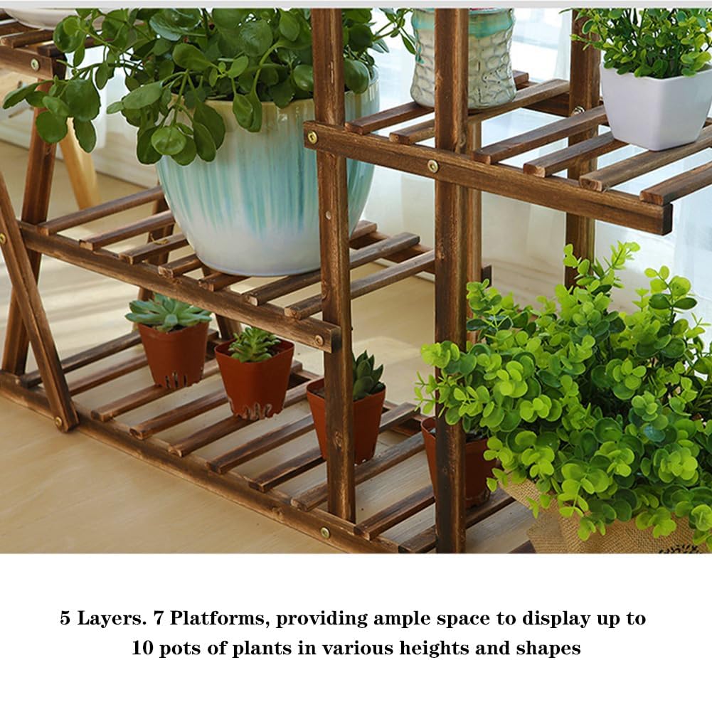 Support Plantes Interieur en Bois Support D’étagère à Plantes Robuste 5 Niveaux Capacité 10 Pots étagère à Plantes Multi Niveaux pour Intérieur Escalier Montage Facile Salon Balcon Jardin Terrasse