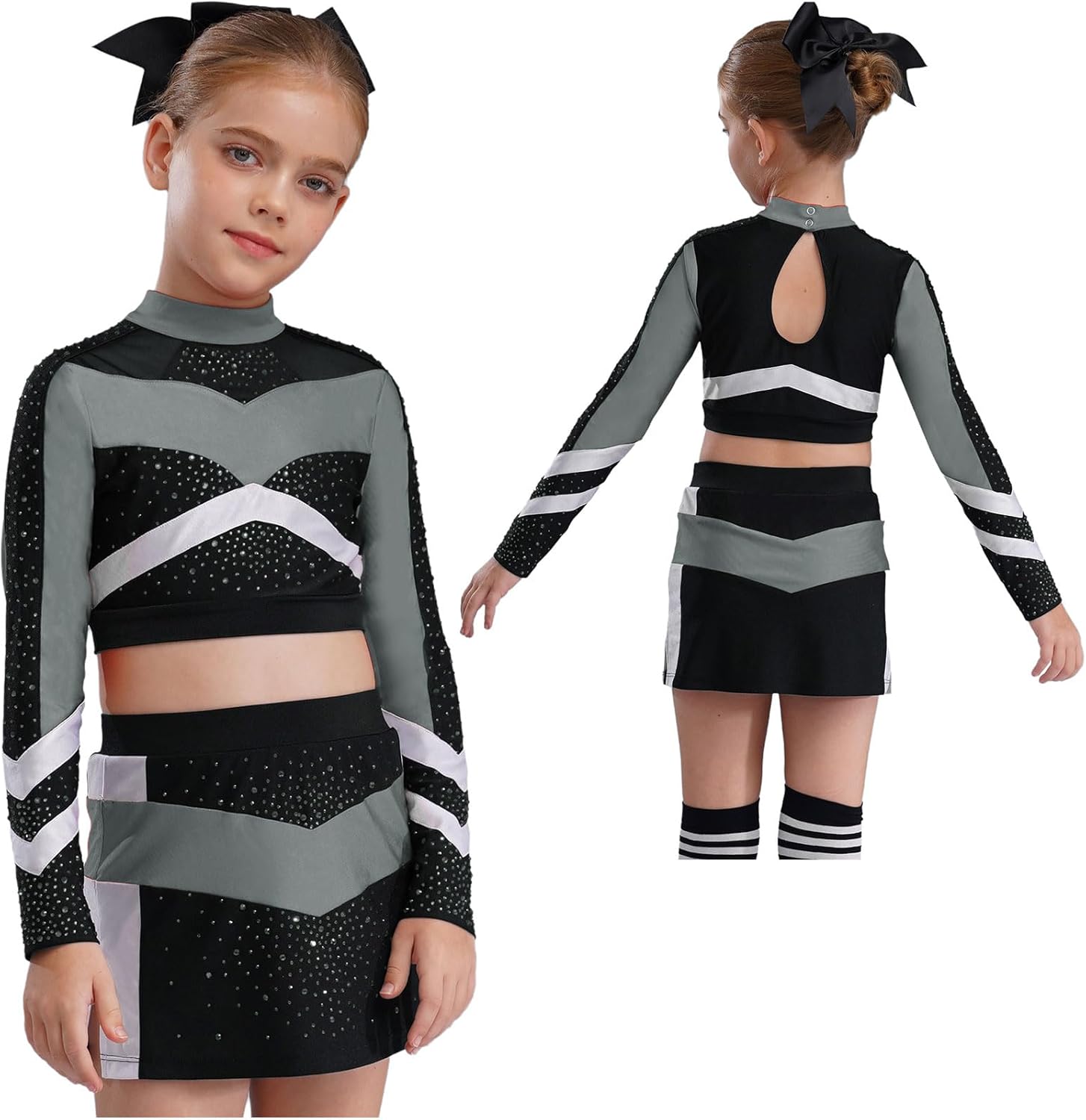 Alvivi Girls Cheerleading Outfit Cheer Leader Uniform Stage Performance Themed Party Cosplay Gear Gray 8 Years