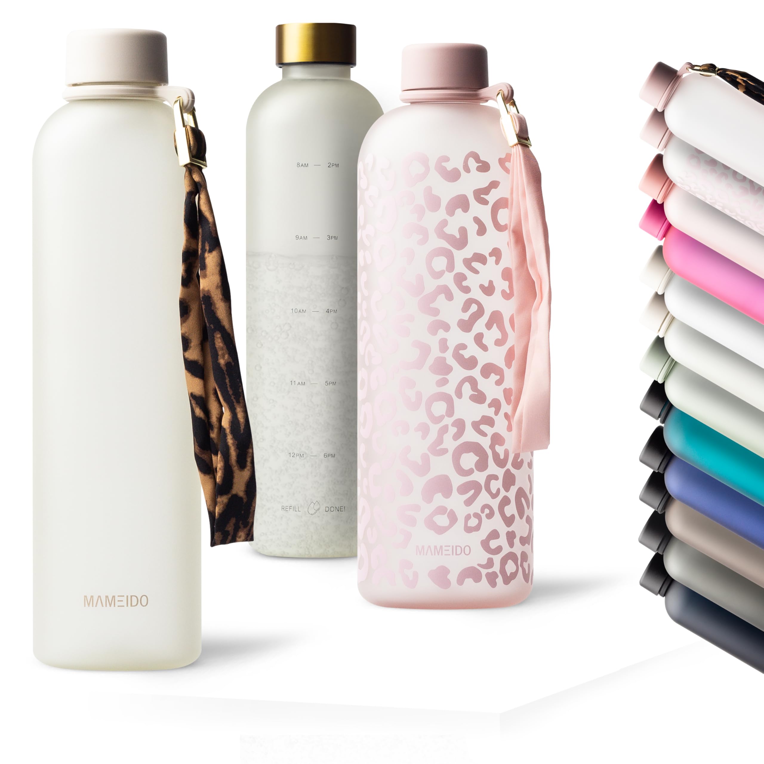 MAMEIDO Gourde graduée motivation 1 l (Ivory Beige) | Dragonne amovible, étanche et adaptée aux boissons gazeuses, sans BPA, idéale sport, salle et bureau