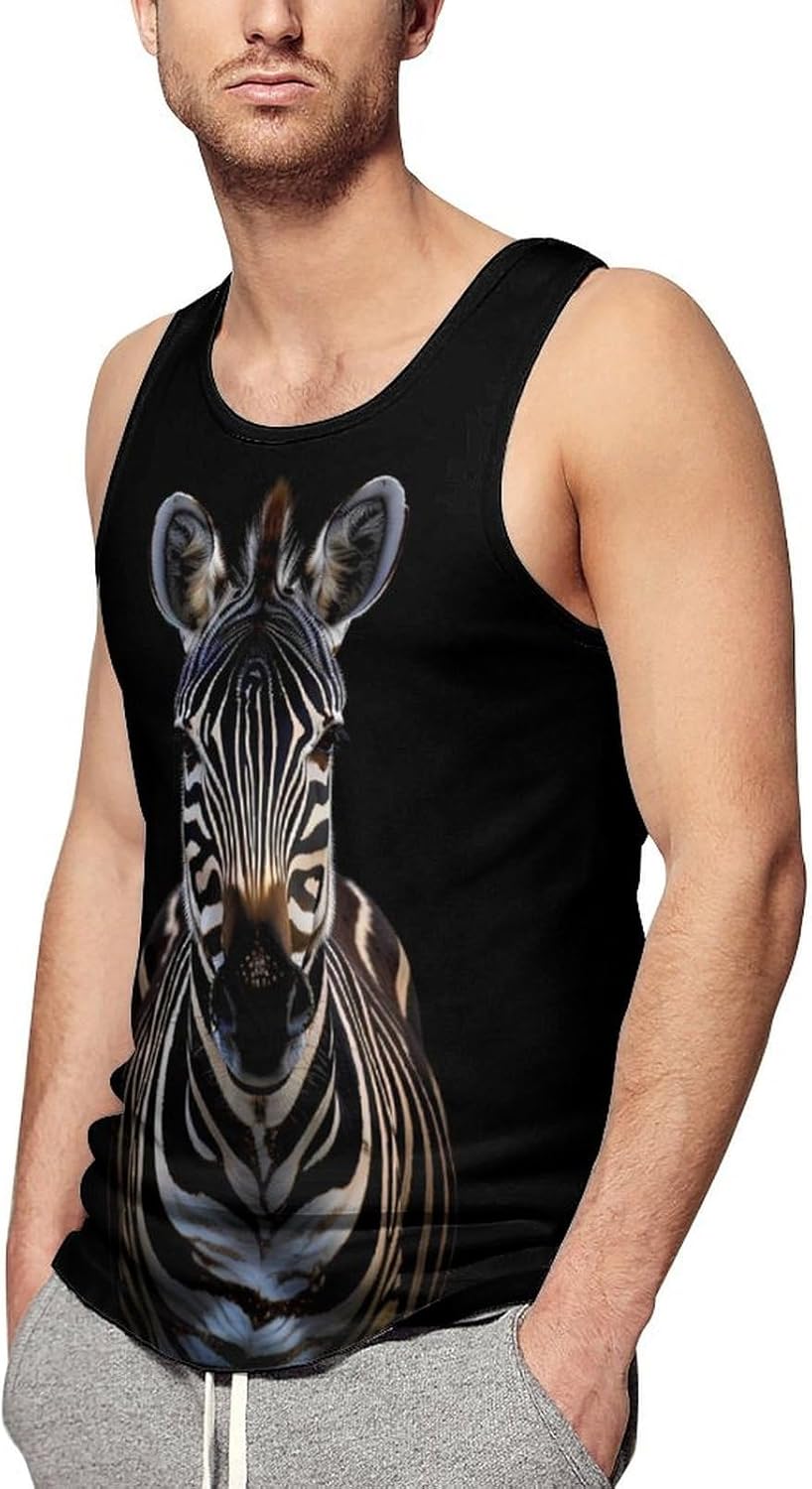 Zebra Animal Men's Tank Top Sleeveless Muscle Shirts Vest Beach T Shirts for Workout Gym